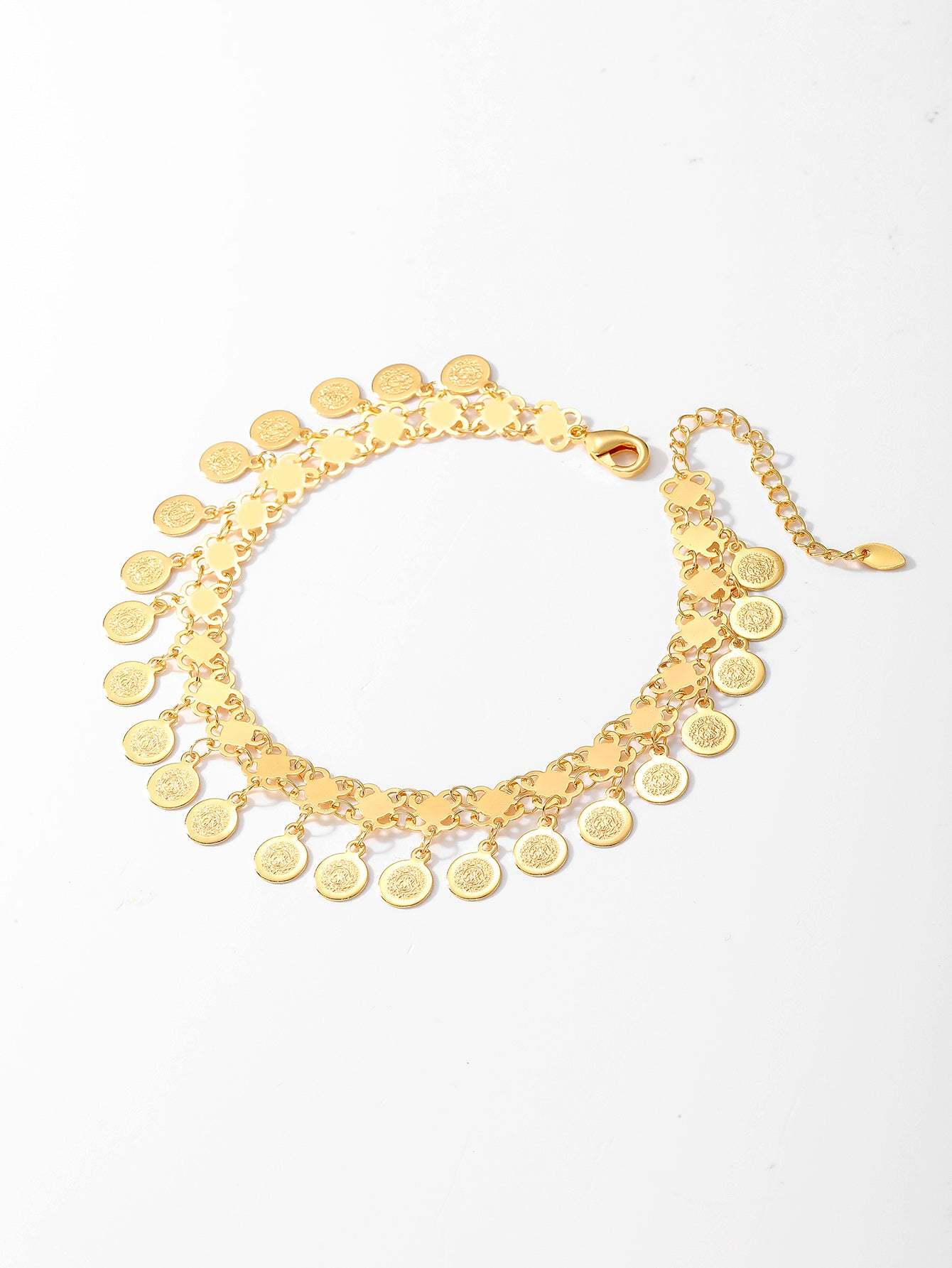 18K Gold Plated 1件时尚百搭简约大气流苏钱币女款脚链