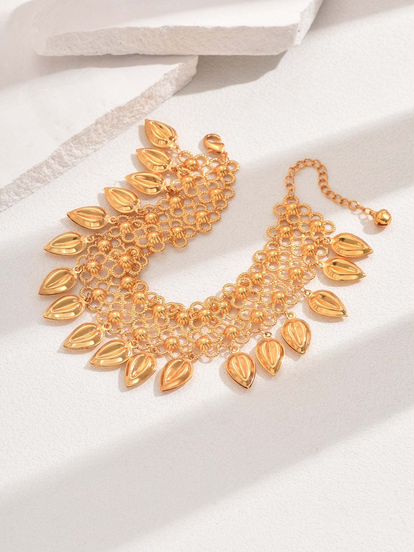 18K Gold Plated 1件时尚简约百搭休闲通勤精致铃铛穗麦流苏多层女款脚链