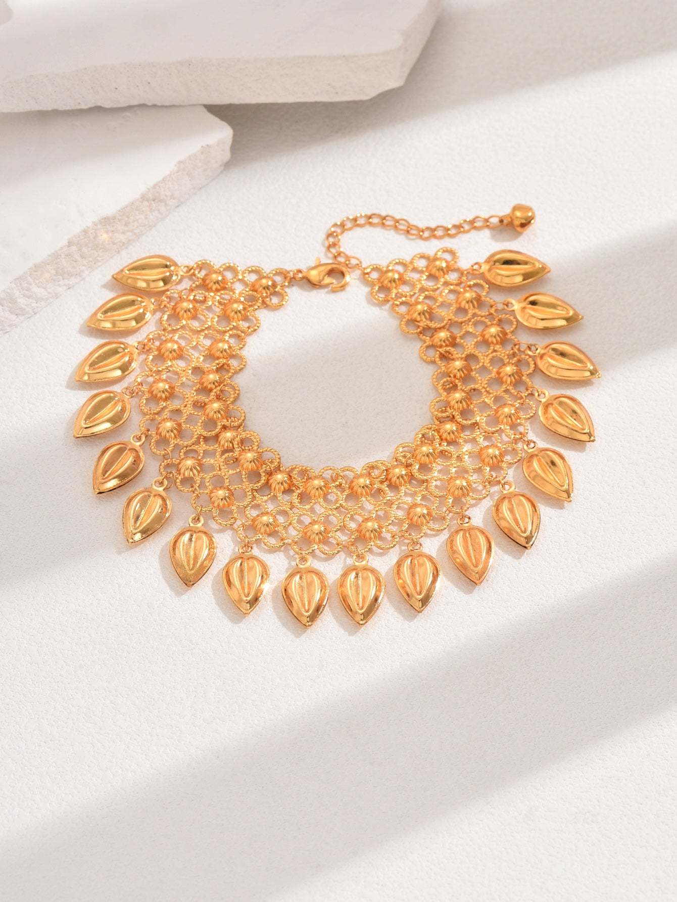 18K Gold Plated 1件时尚简约百搭休闲通勤精致铃铛穗麦流苏多层女款脚链