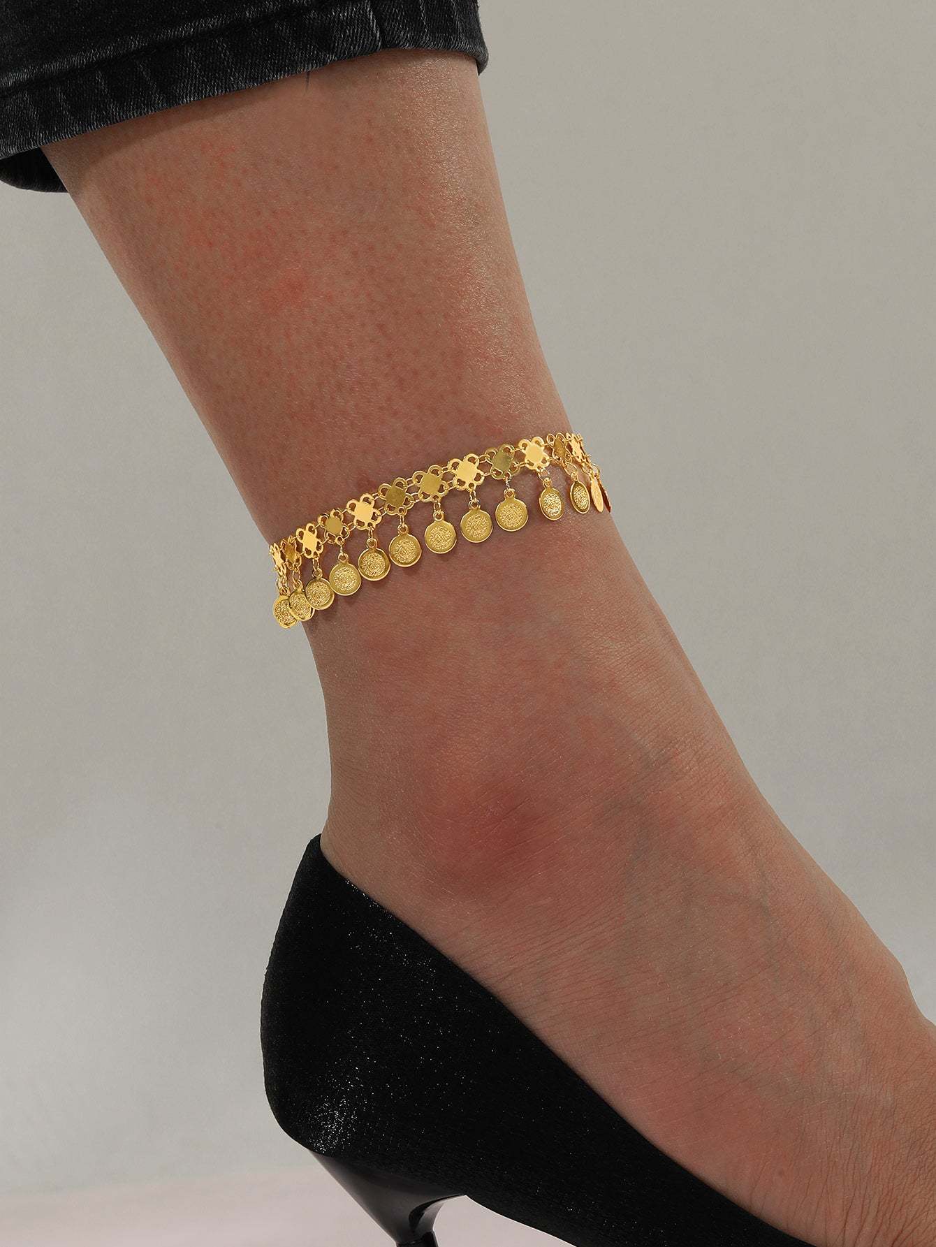 18K Gold Plated 1件时尚百搭简约大气流苏钱币女款脚链