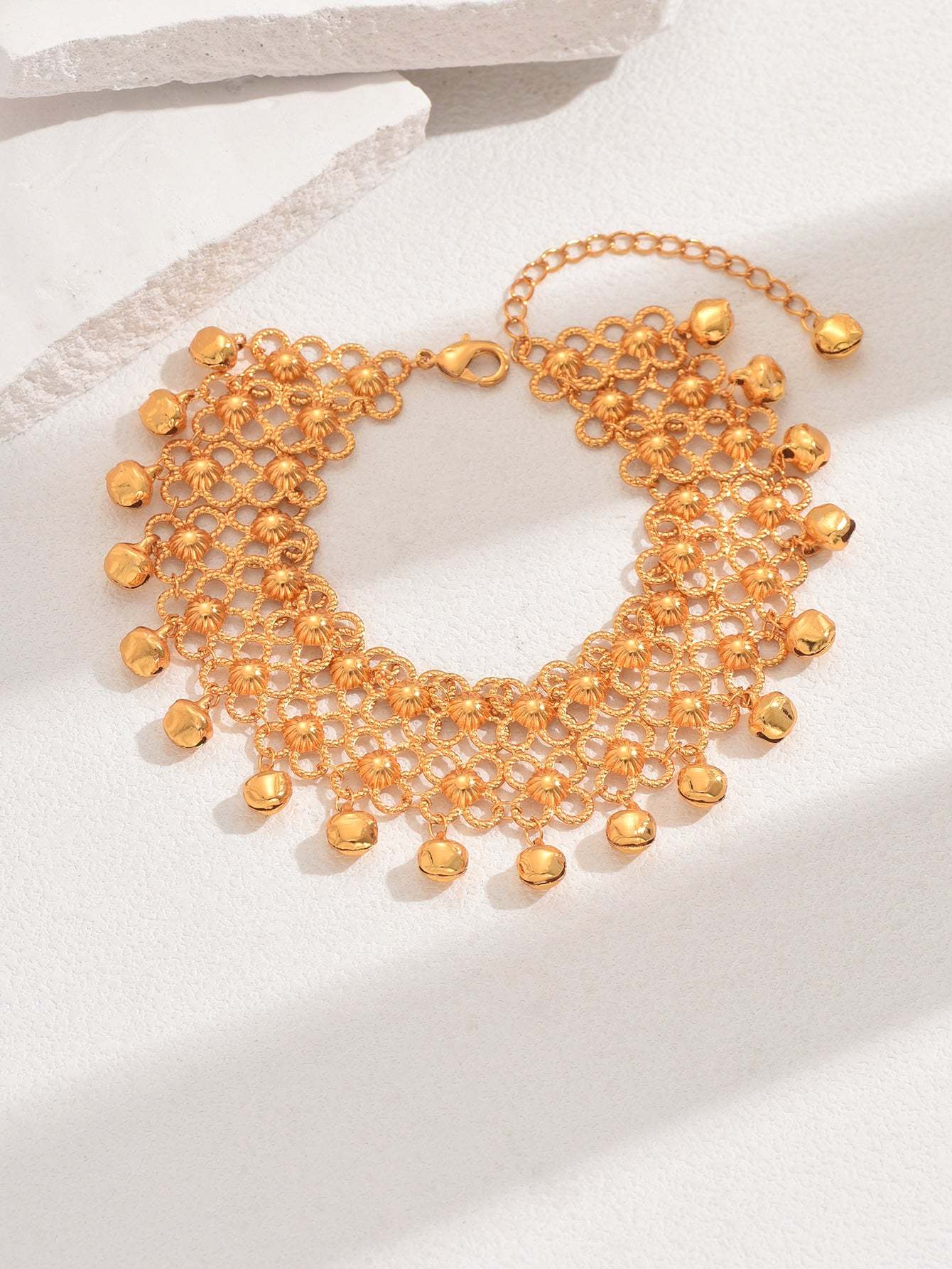 18K Gold Plated 1件时尚简约百搭休闲通勤精致铃铛穗麦流苏多层女款脚链