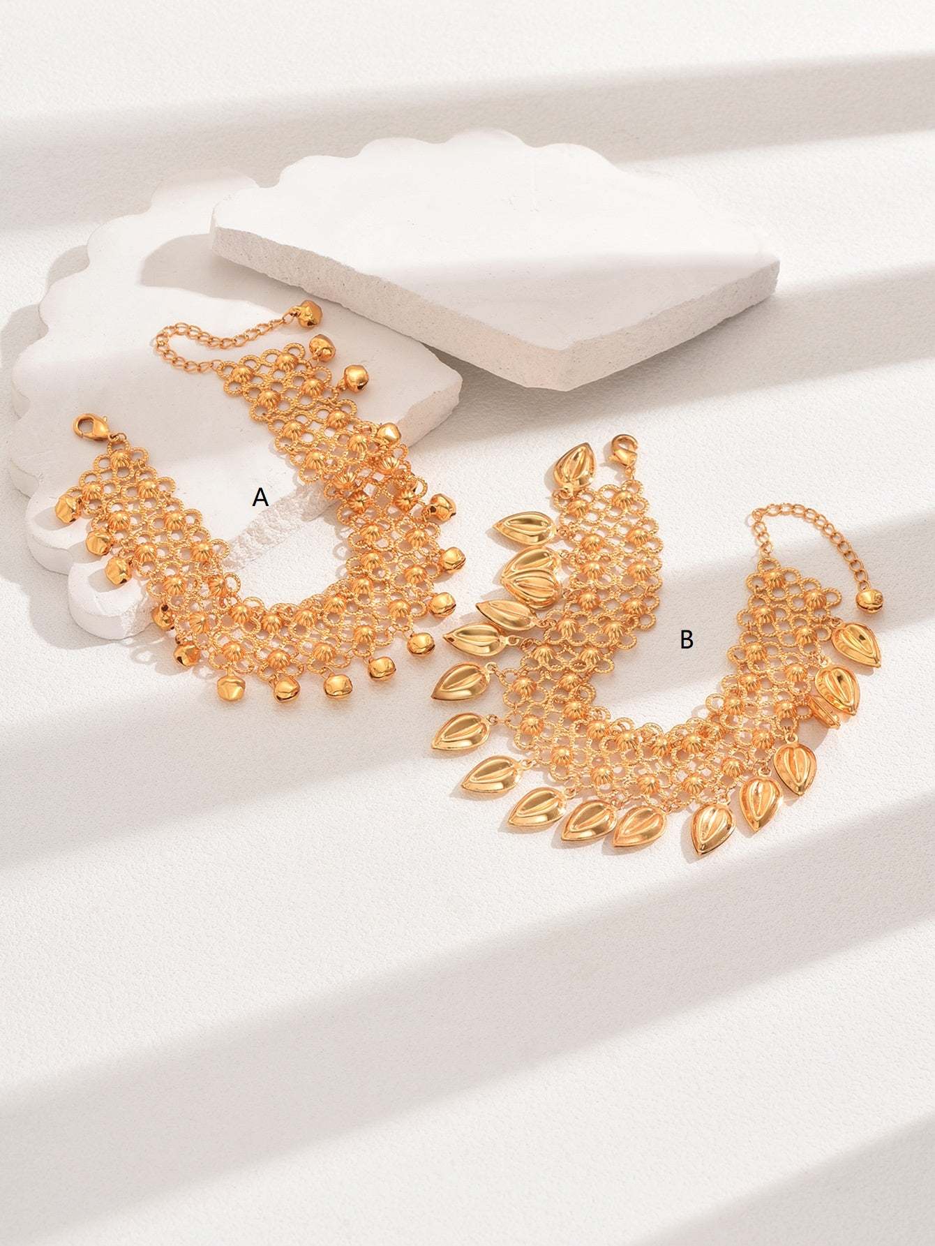 18K Gold Plated 1件时尚简约百搭休闲通勤精致铃铛穗麦流苏多层女款脚链