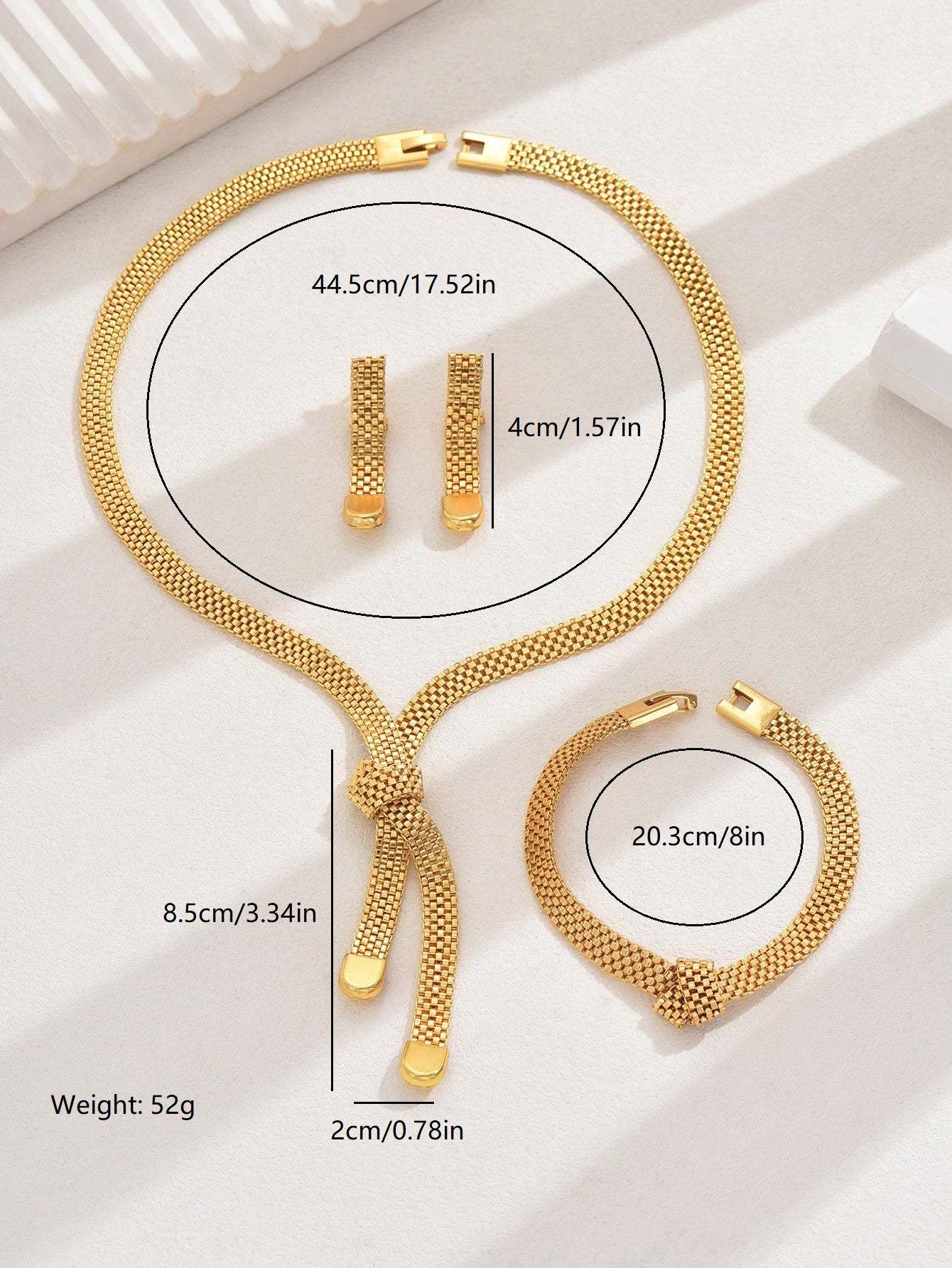 18K Gold Plated四件套简约镂空宽项链耳环手链网面高级百搭女式套装