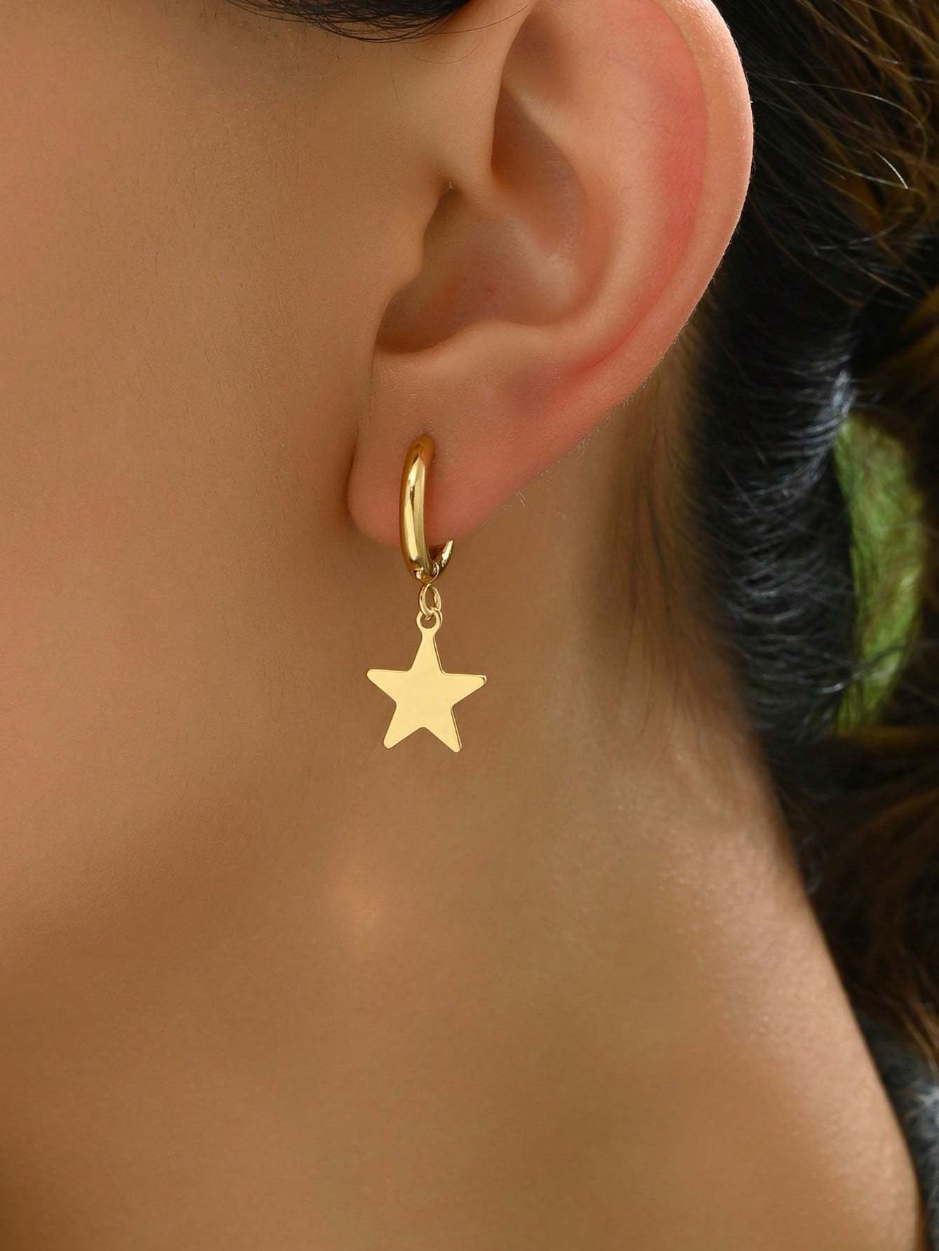 18K Gold Plated 1对时尚经典百搭个性高级感星星女款耳环耳坠
