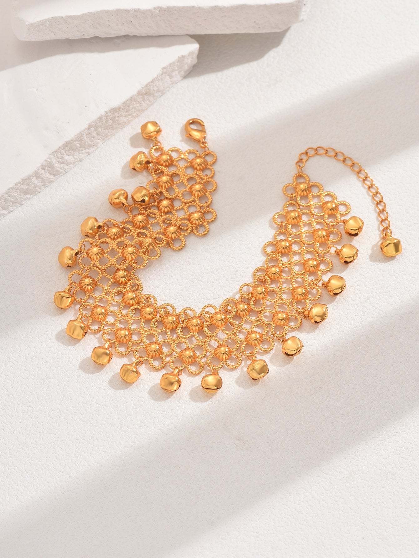 18K Gold Plated 1件时尚简约百搭休闲通勤精致铃铛穗麦流苏多层女款脚链