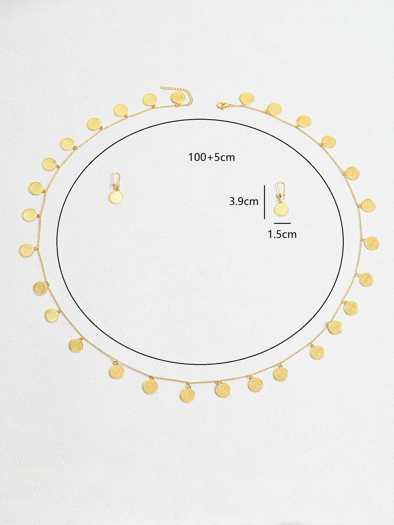 18K Gold Plated 三件套项链耳环简约时尚个性钱币套装