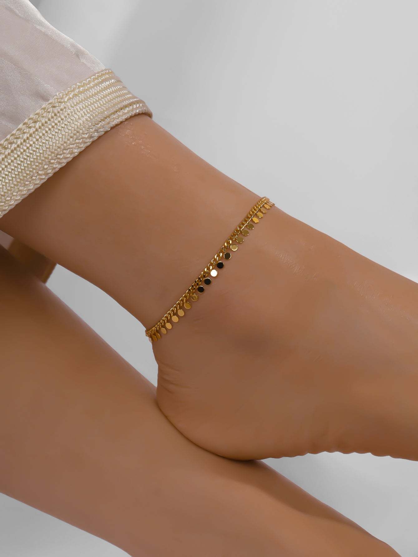 18K Gold Plated 一件时尚简约精致复古沙滩气质百搭可调节休闲通勤女士脚链
