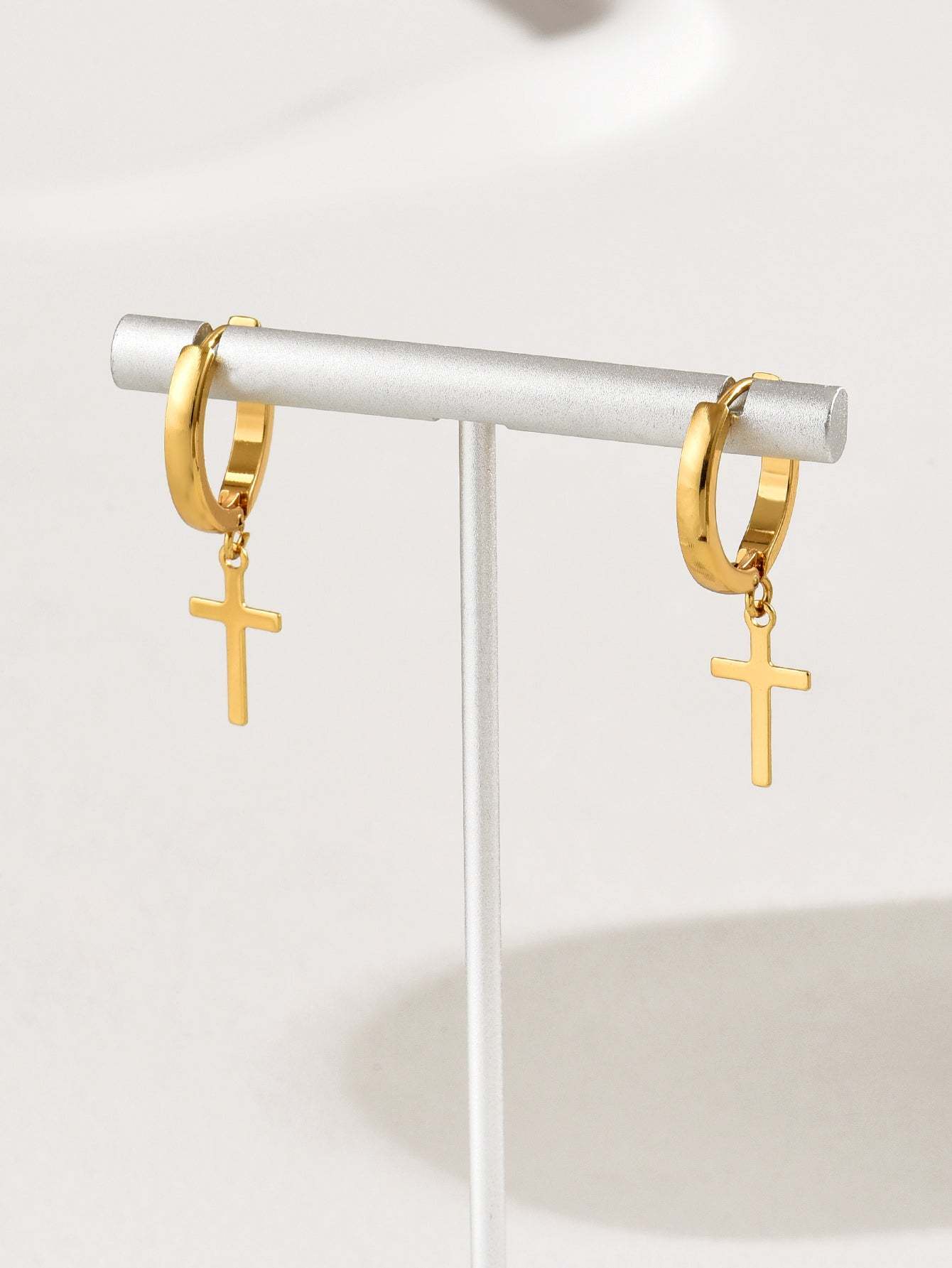 18K Gold Plated 1对时尚经典百搭个性高级感十字女式耳环耳坠