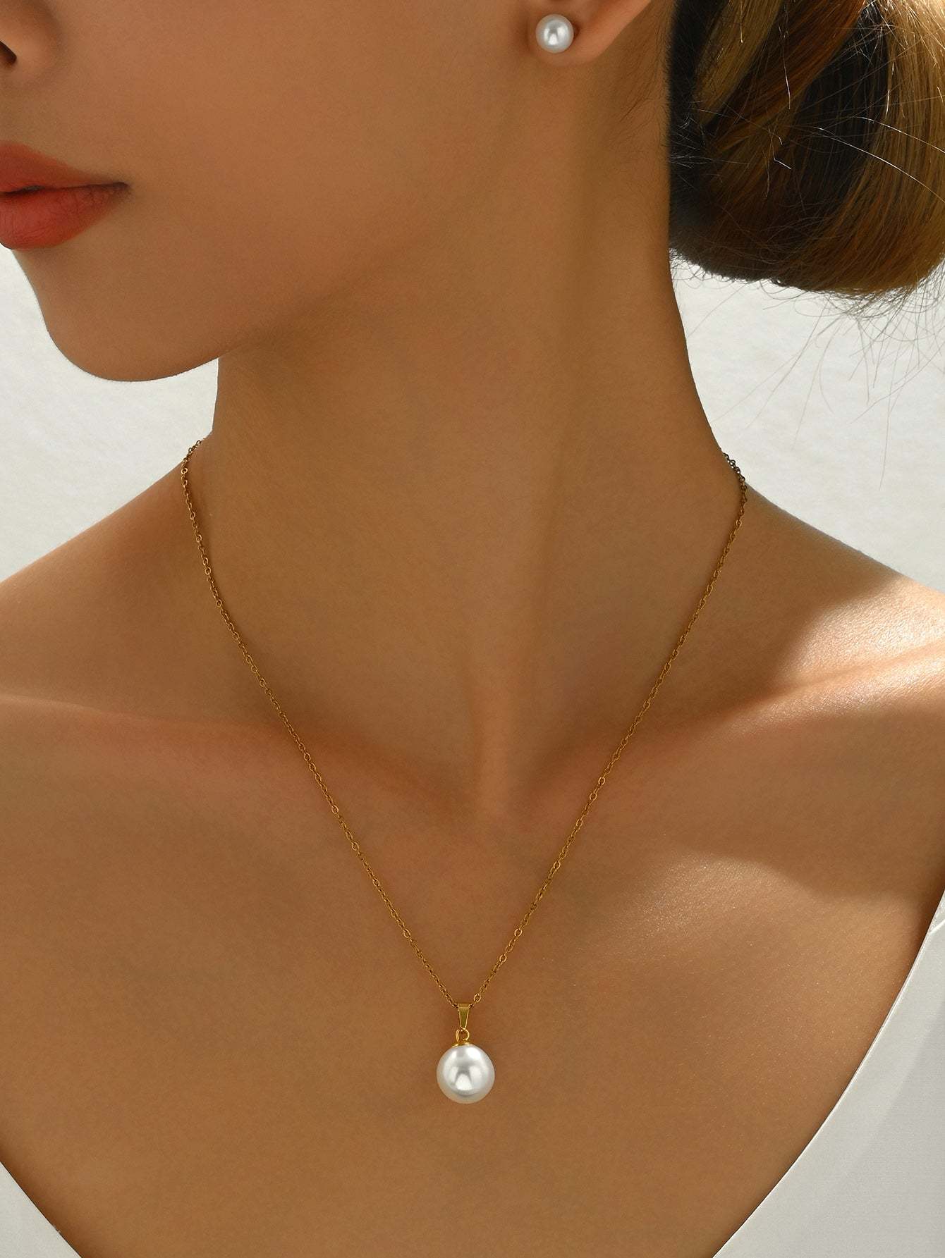 18K Gold Plated 三件套时尚个性百搭气质精美复古仿珍珠项链女款套装