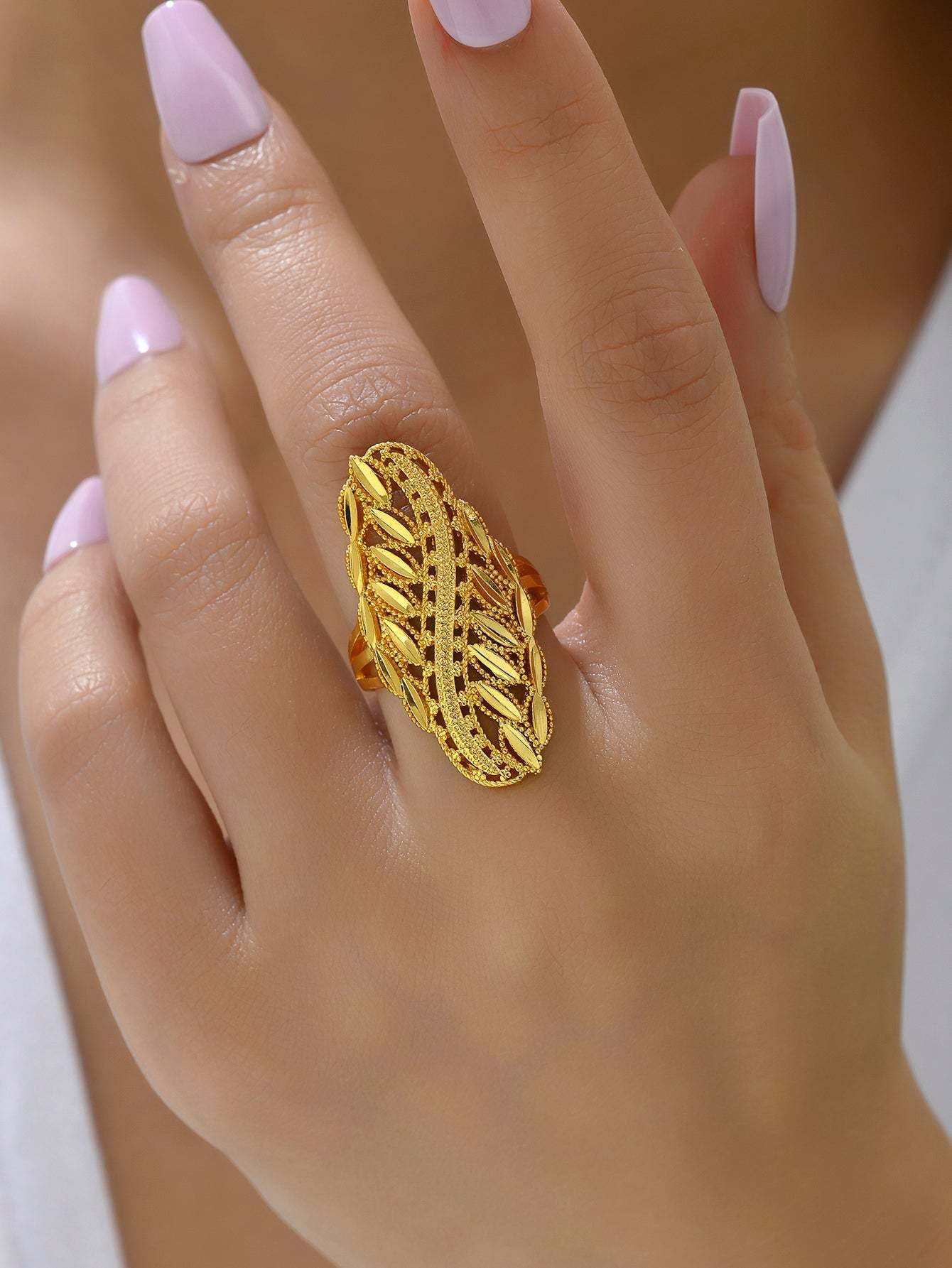 18K Gold Plated一件欧美时尚麦穗吉祥戒指开口女戒镂空结婚庆首饰品