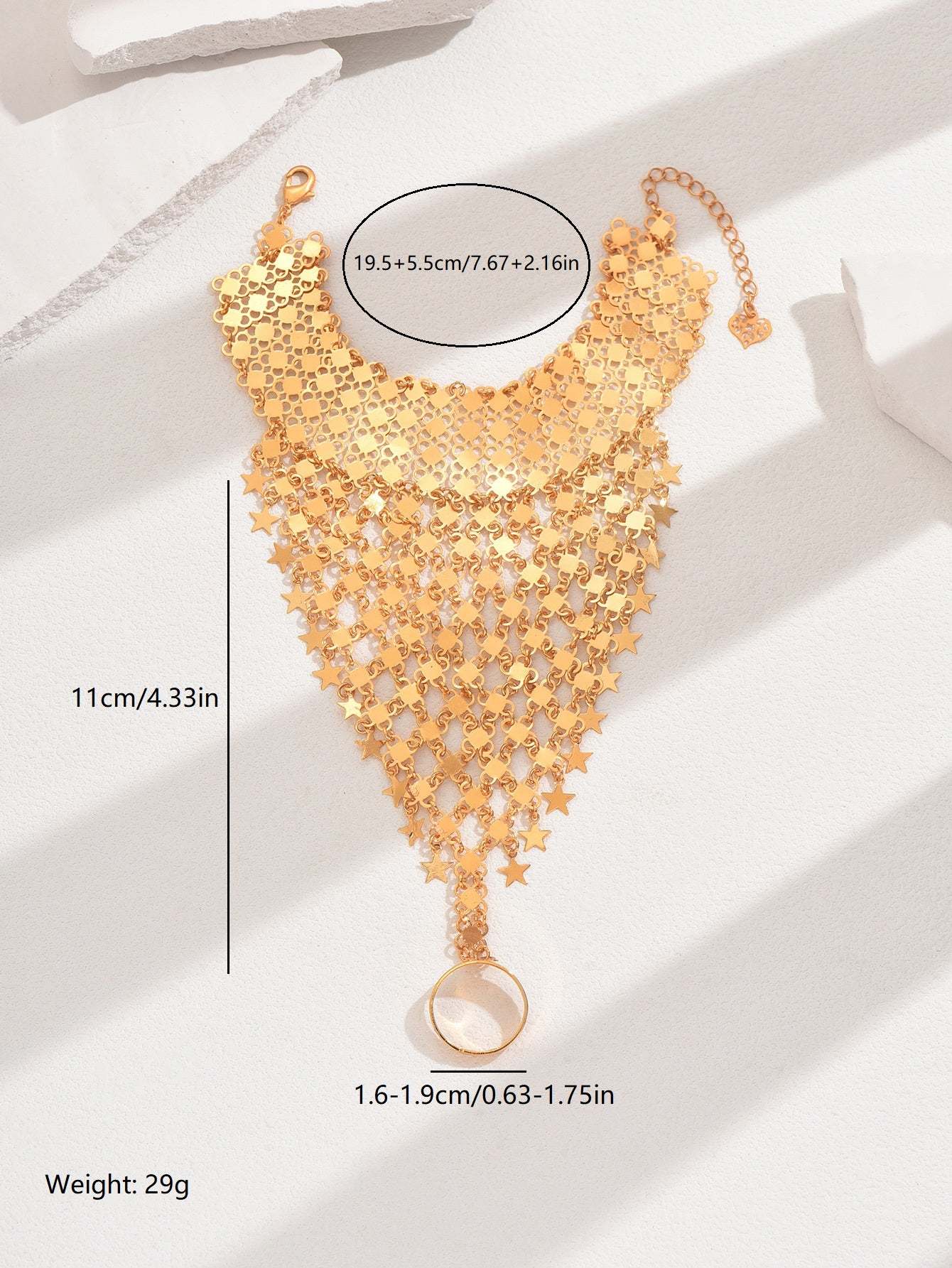 18K Gold Plated一件复古个性百搭通勤度假风镂空多层连指多款流苏手背女款手链