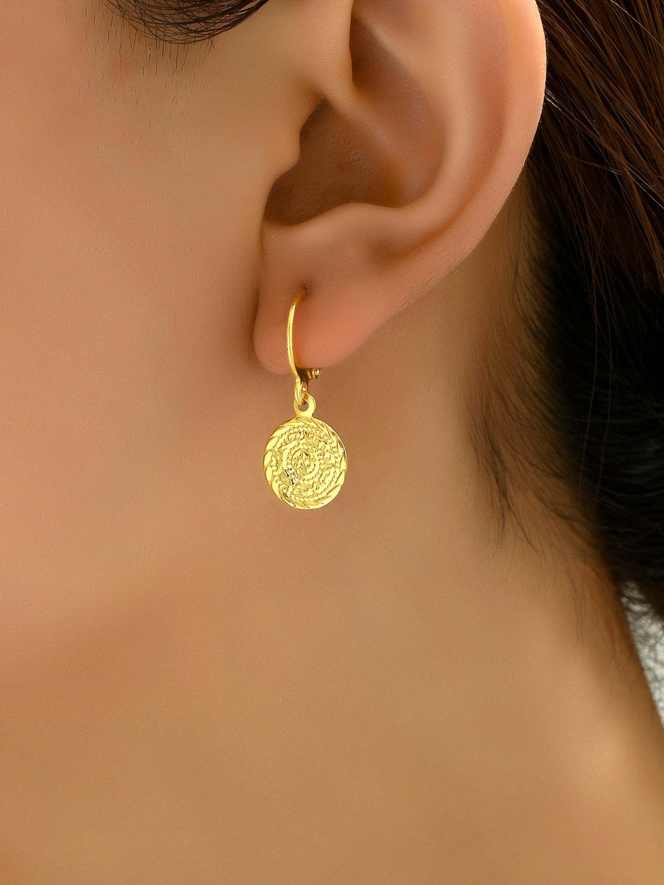 18K Gold Plated 一对时尚个性钱币女式耳环耳饰耳坠