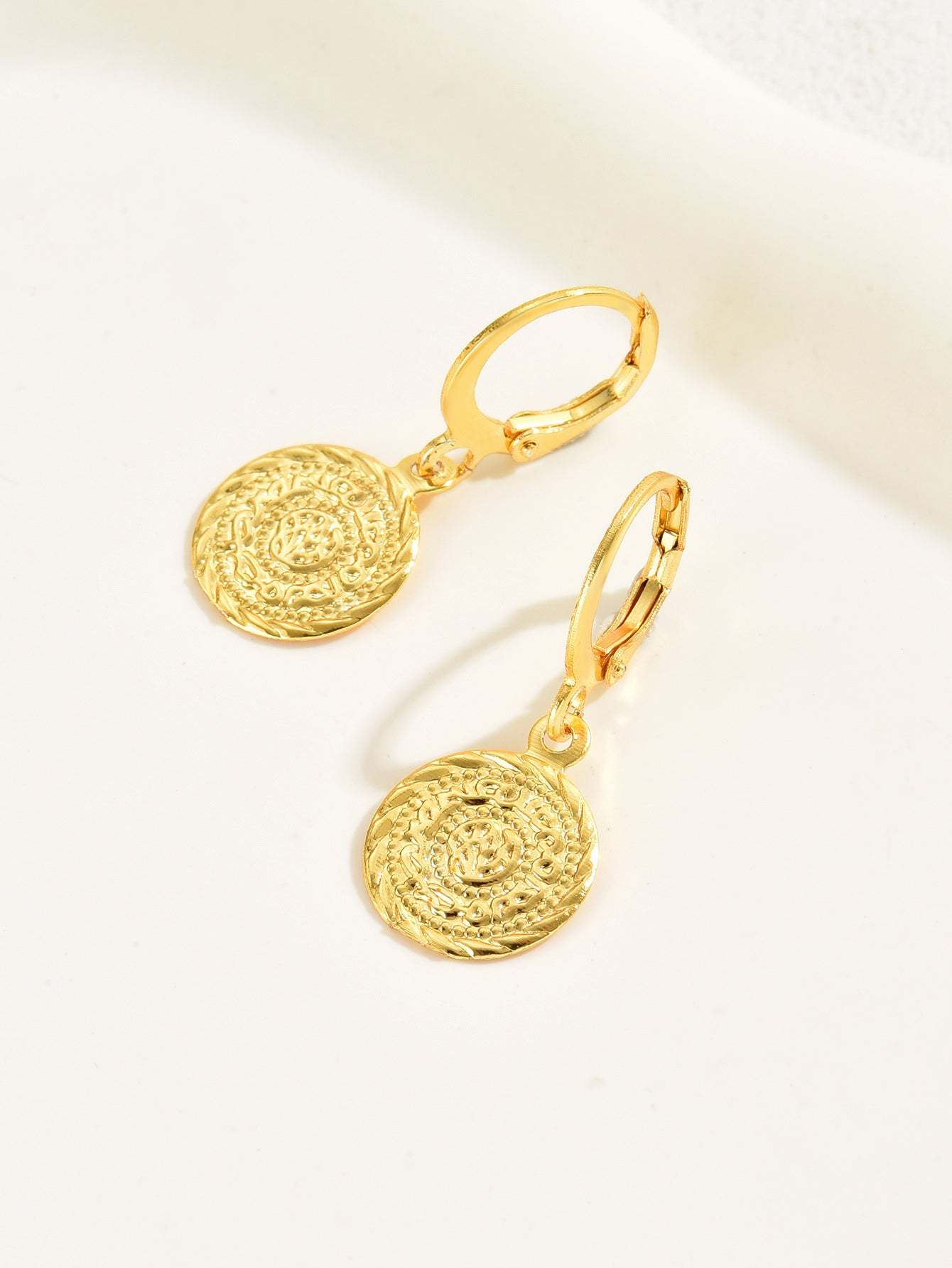 18K Gold Plated 一对时尚个性钱币女式耳环耳饰耳坠