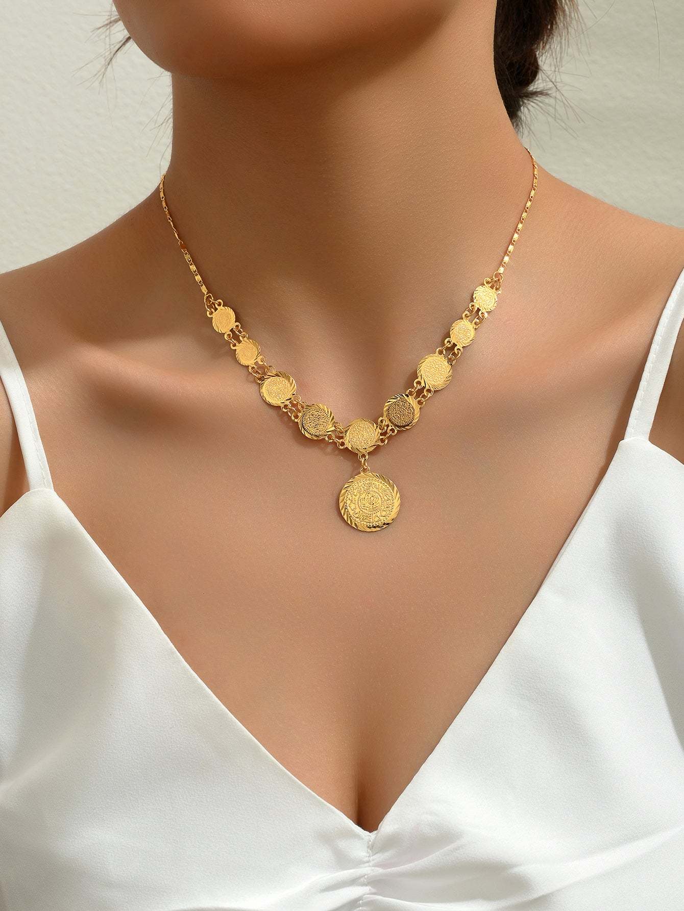 18K Gold Plated一件精美时尚百搭简约大气流苏 金属简洁钱币女款项链