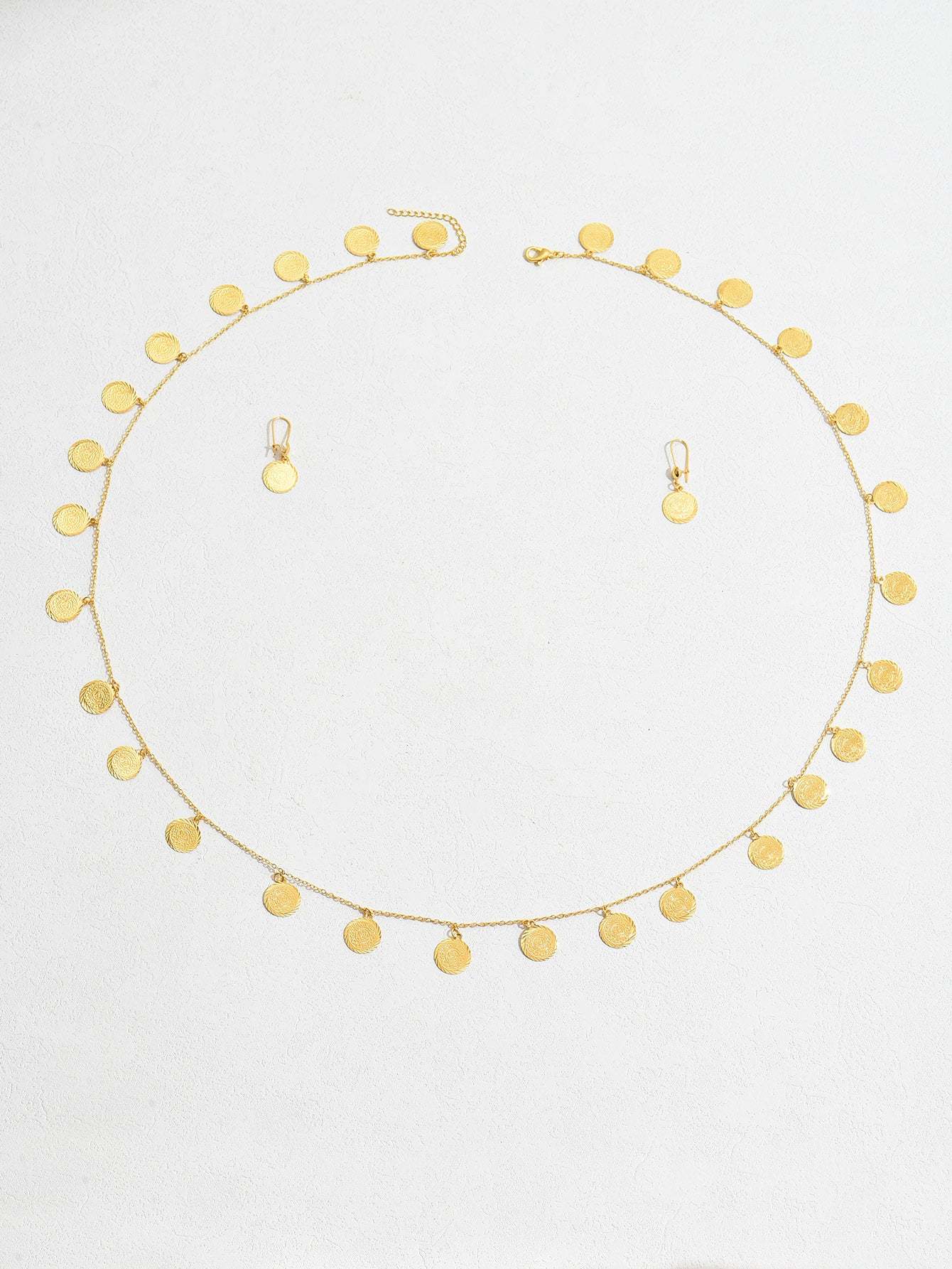 18K Gold Plated 三件套项链耳环简约时尚个性钱币套装