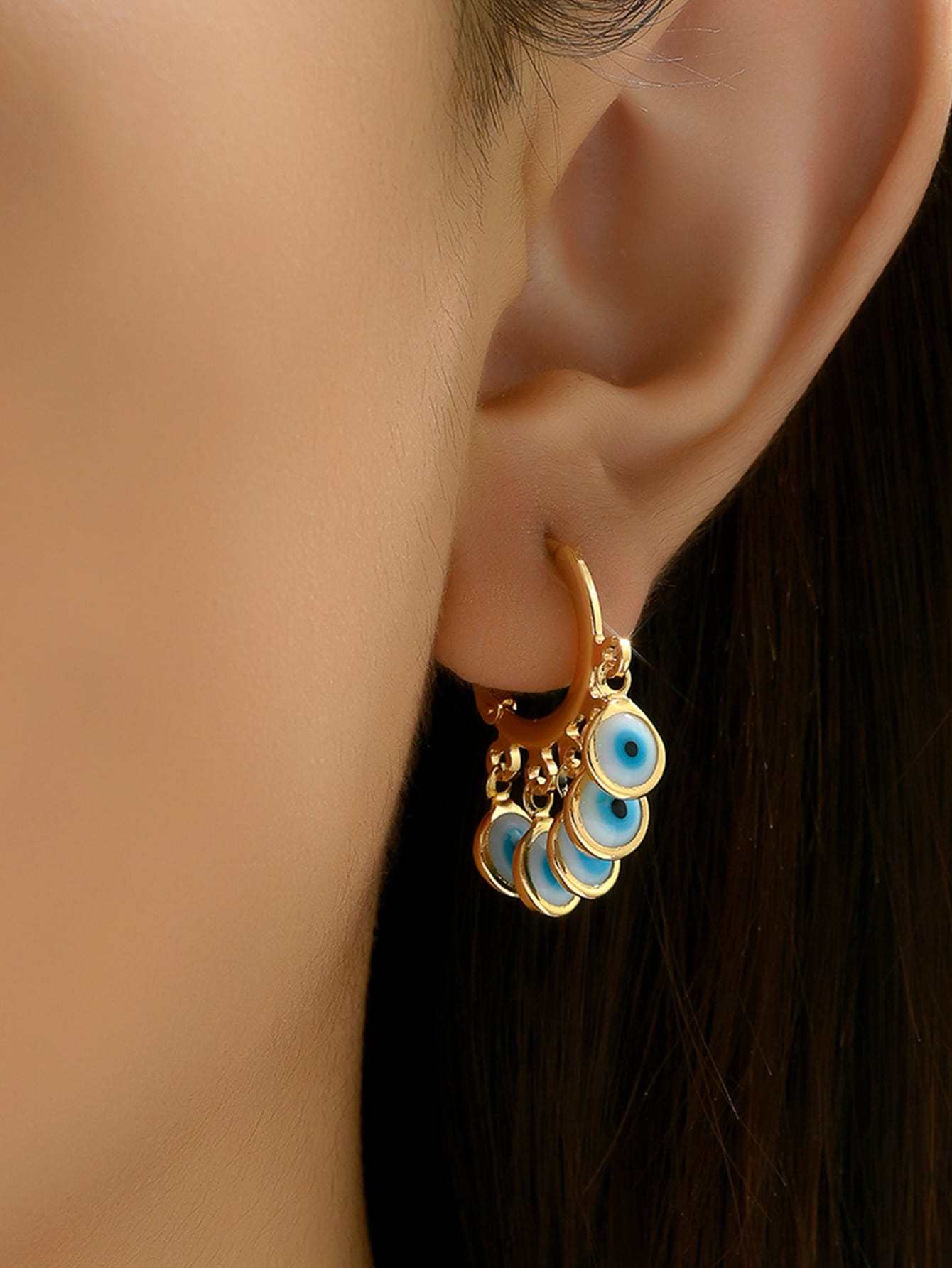 18K Gold Plated 一对时尚个性恶魔之眼耳环耳坠耳饰适合女士日常佩戴