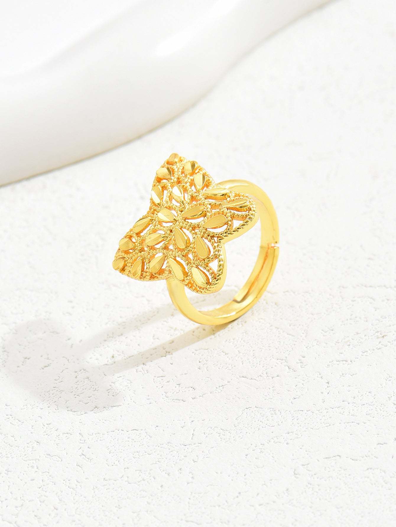 18K Gold Plated一件欧美时尚麦穗吉祥戒指开口女戒镂空结婚庆首饰品