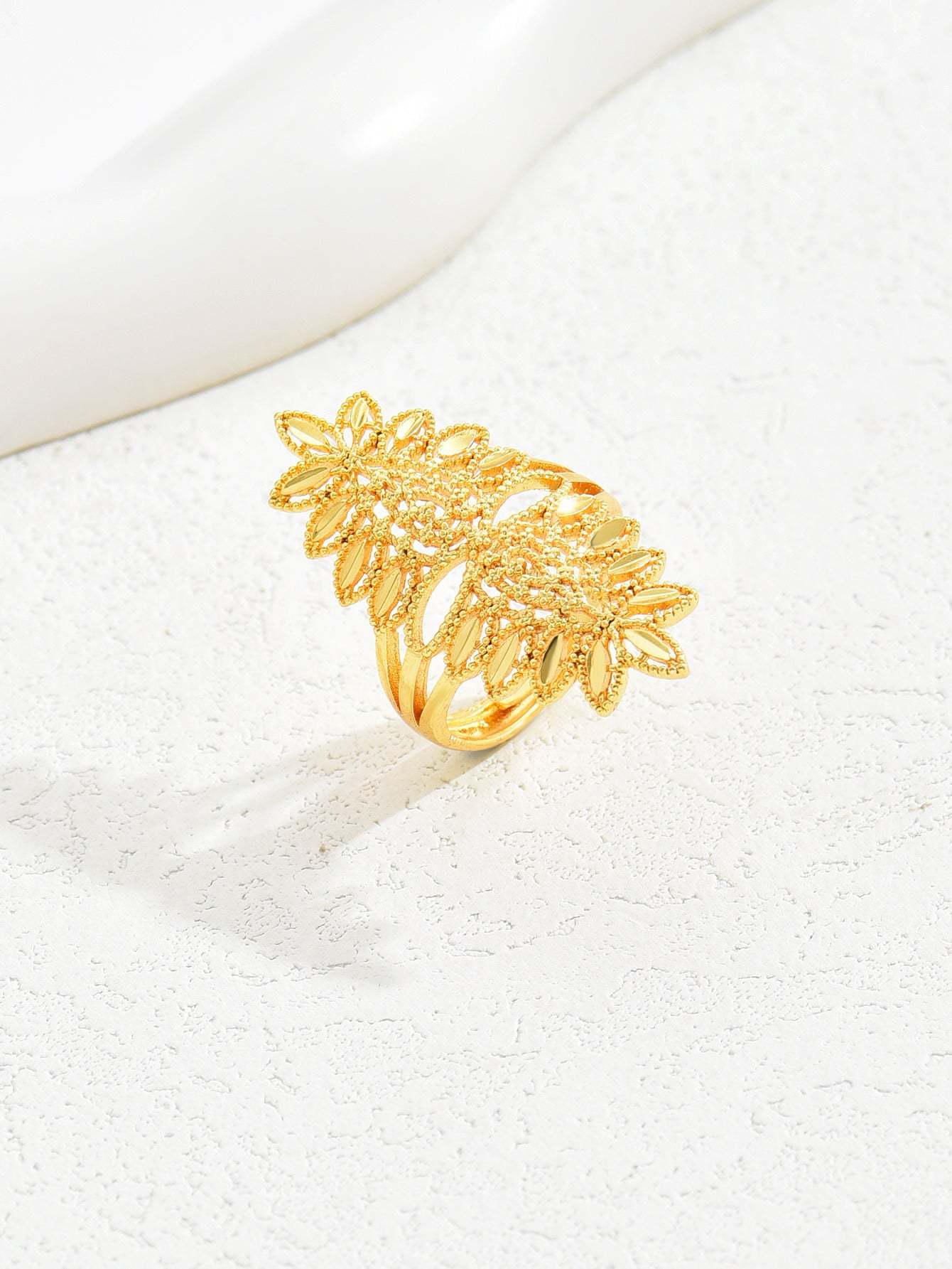 18K Gold Plated一件欧美时尚麦穗吉祥戒指开口女戒镂空结婚庆首饰品