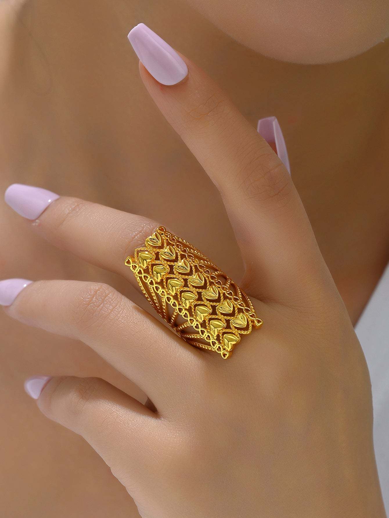 18K Gold Plated一件欧美时尚麦穗吉祥戒指开口女戒镂空结婚庆首饰品