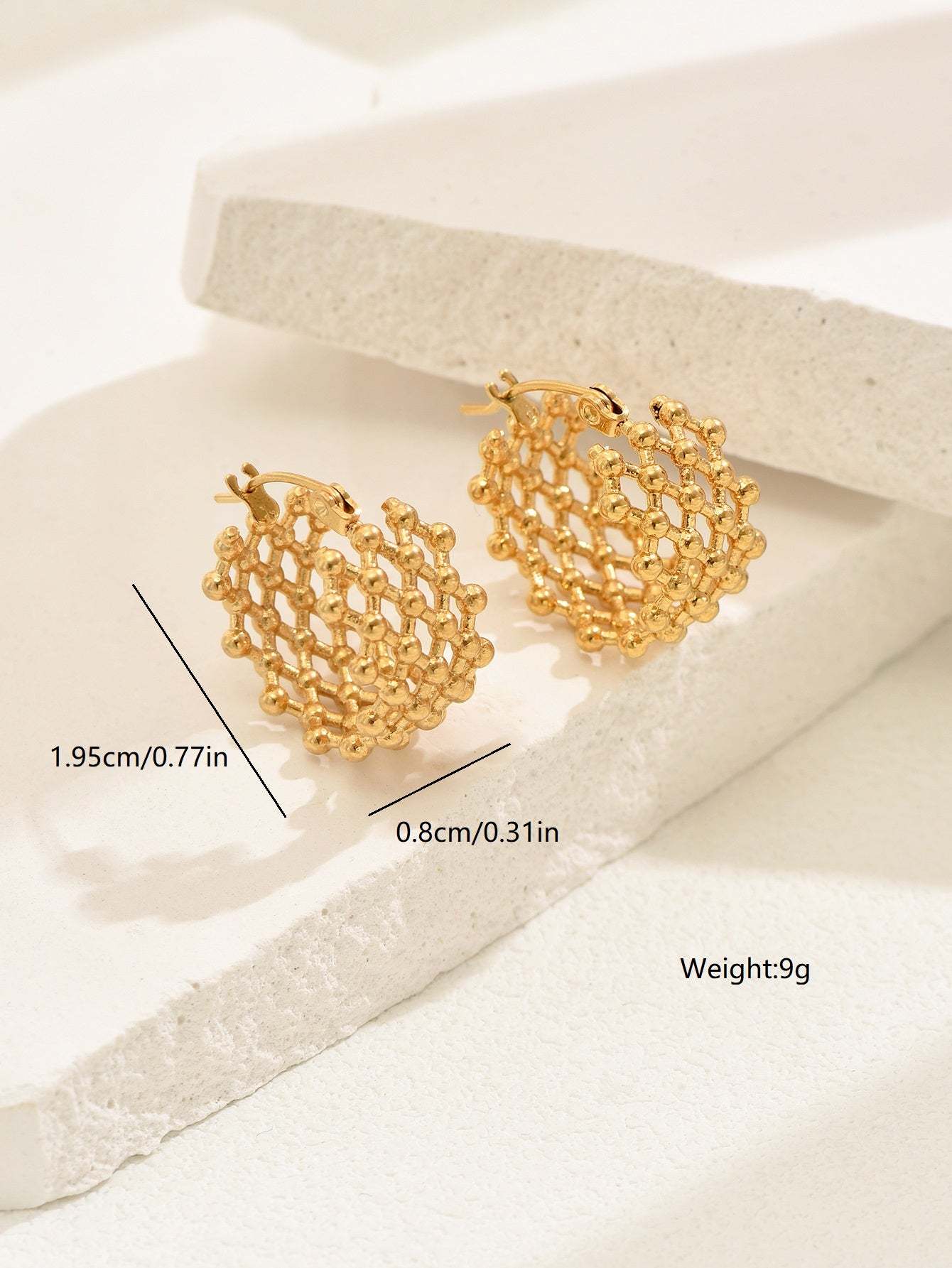 18K Gold Plated 一对时尚个性简约通勤复古休闲镂空设计网格状耳坠女款耳圈耳环