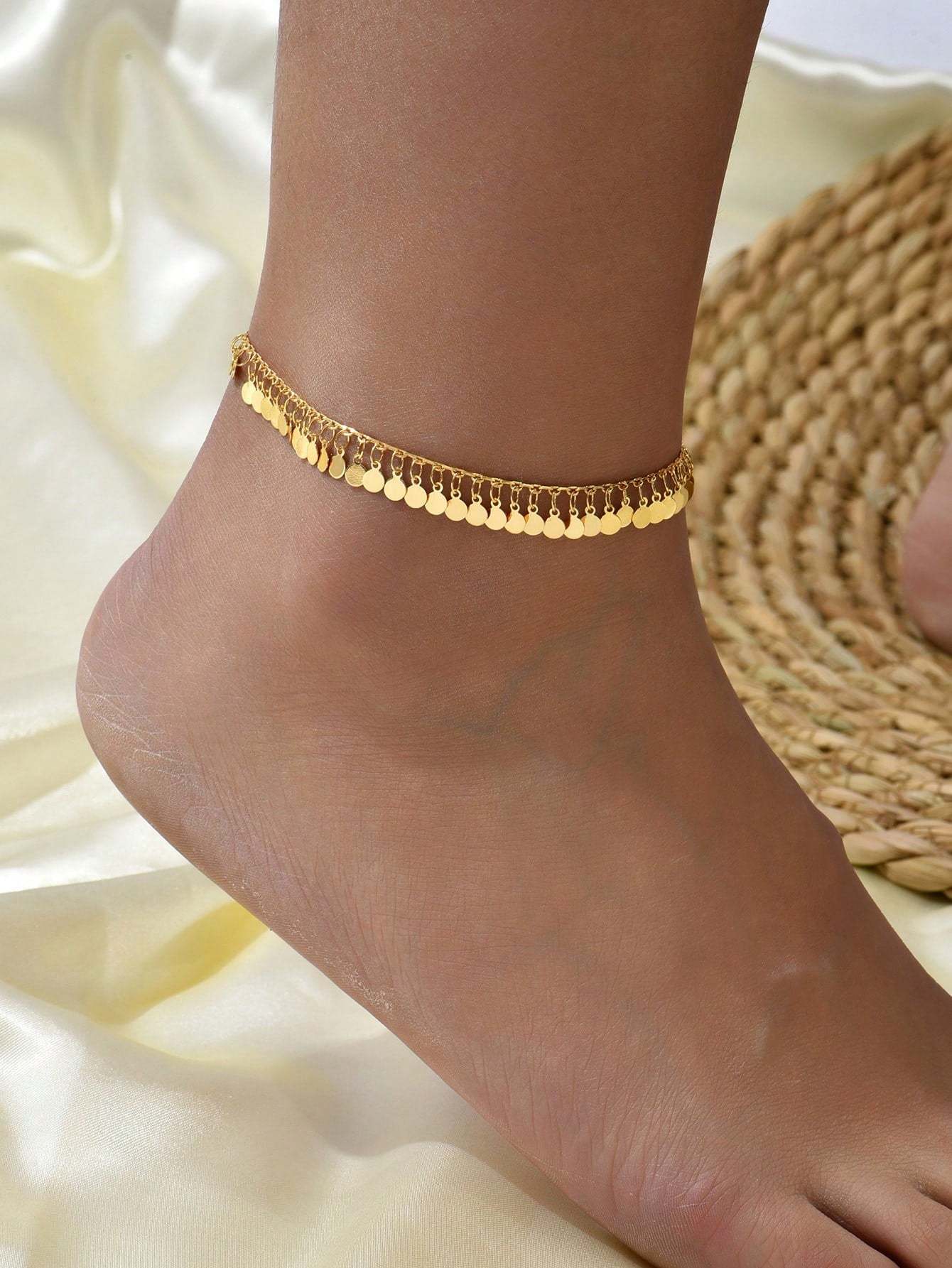 18K Gold Plated 一件时尚简约精致复古沙滩气质百搭可调节休闲通勤女士脚链
