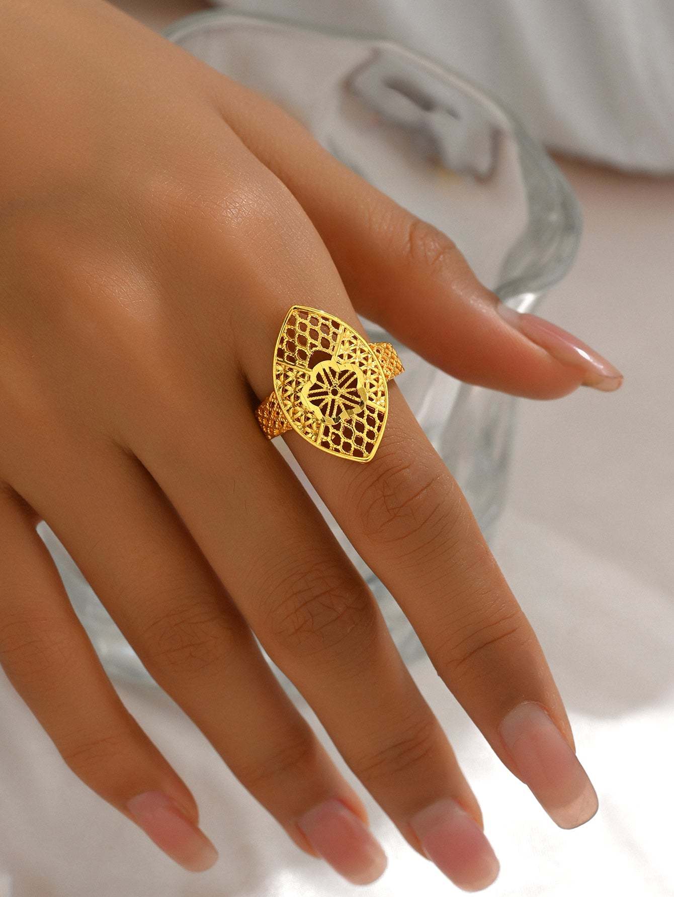 18K Gold Plated一件欧美时尚经典麦穗吉祥戒指开口女戒镂空结婚庆首饰品