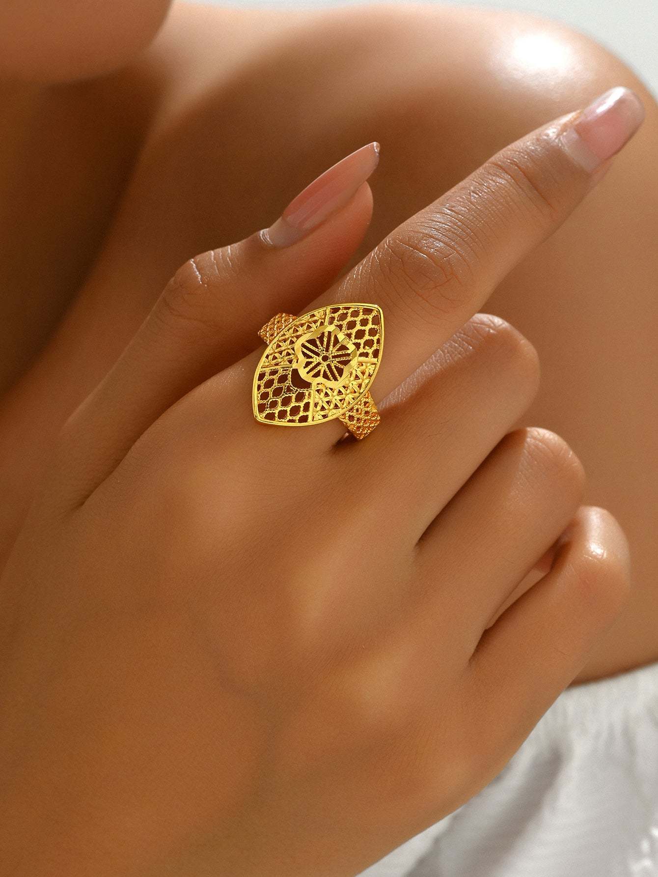 18K Gold Plated一件欧美时尚经典麦穗吉祥戒指开口女戒镂空结婚庆首饰品