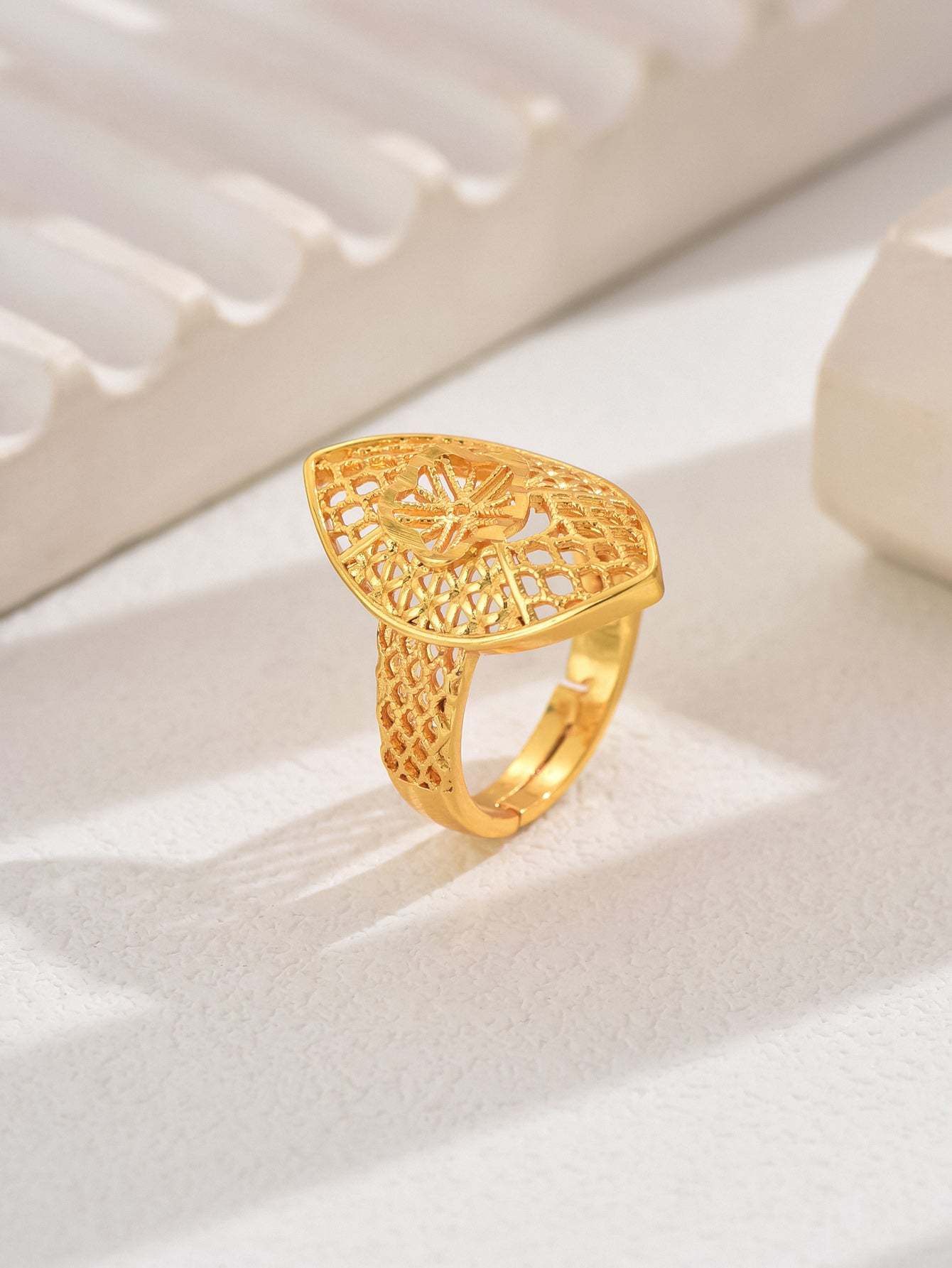 18K Gold Plated一件欧美时尚经典麦穗吉祥戒指开口女戒镂空结婚庆首饰品