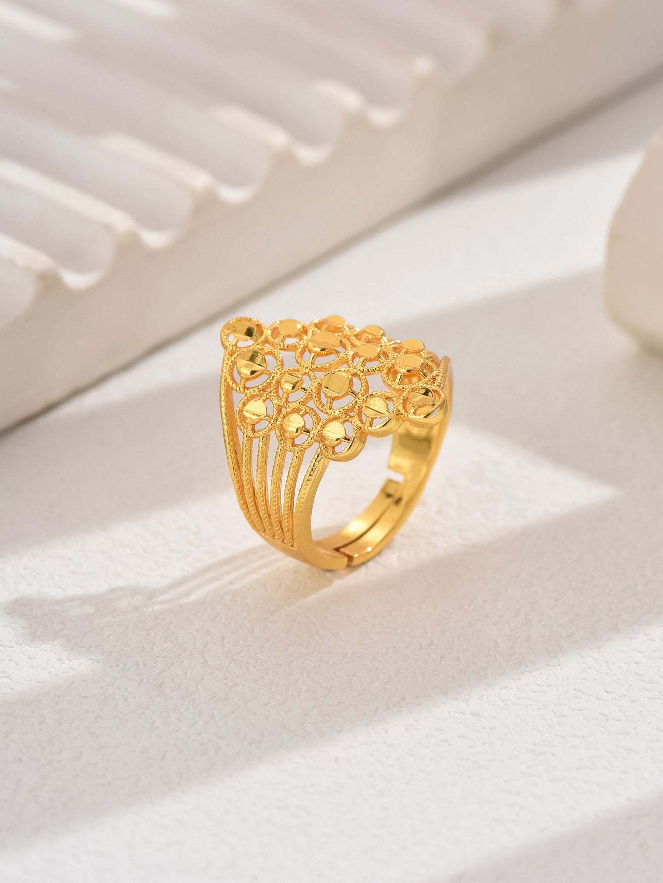 18K Gold Plated一件欧美时尚经典麦穗吉祥戒指开口女戒镂空结婚庆首饰品
