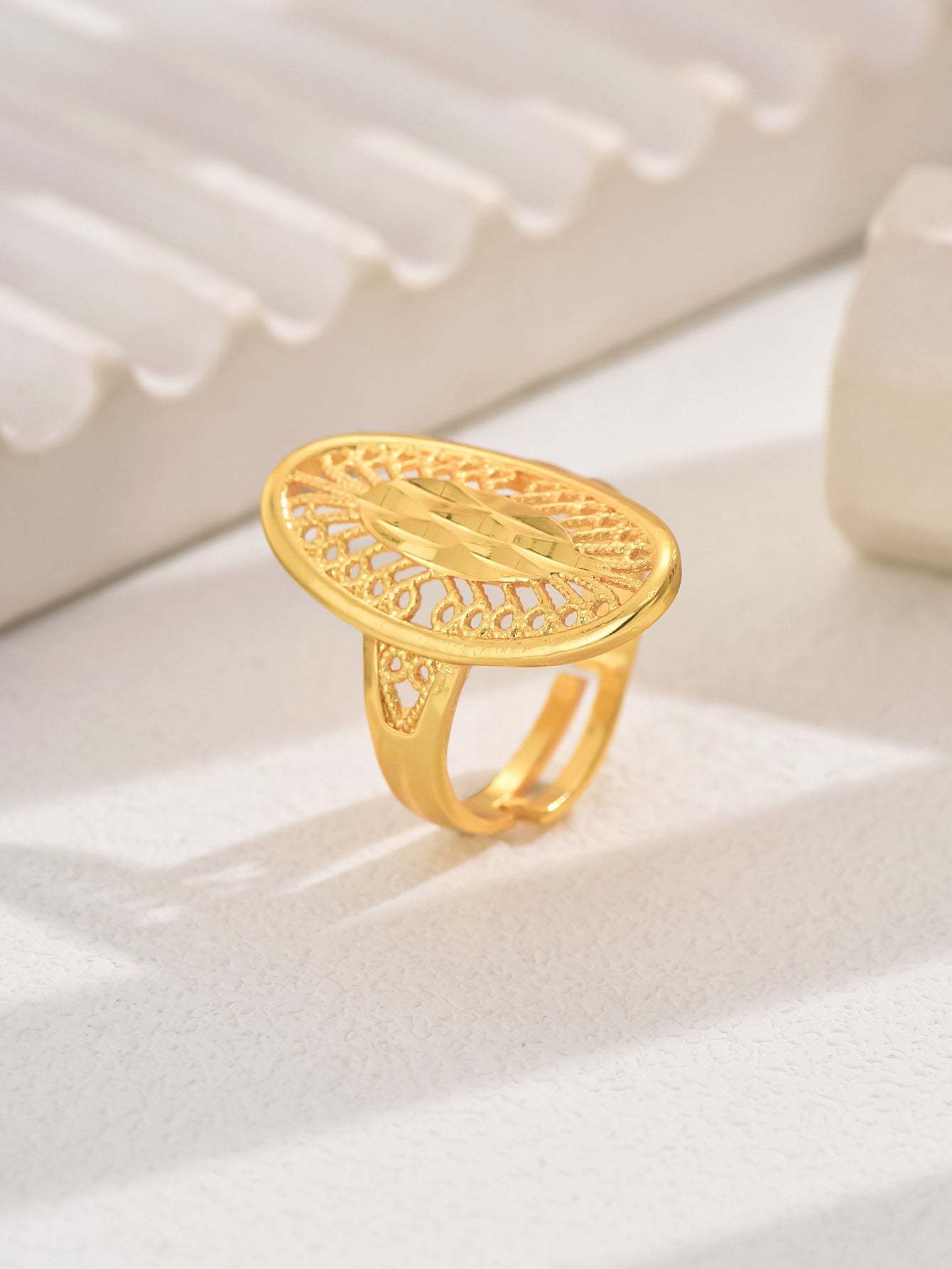 18K Gold Plated一件欧美时尚大气精致奢华吉祥戒指开口女戒镂空结婚庆首饰品