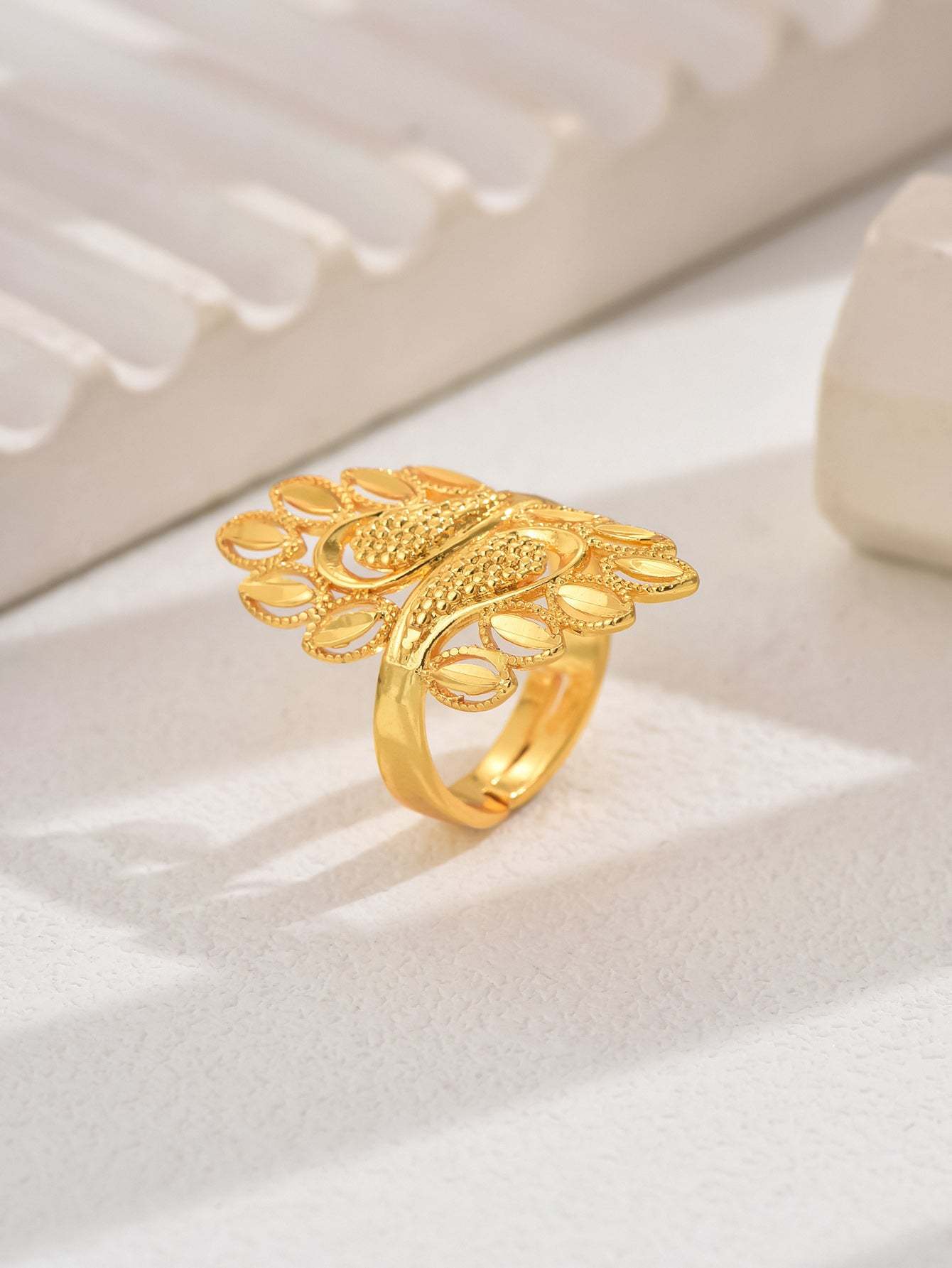 18K Gold Plated一件欧美时尚经典麦穗吉祥戒指开口女戒镂空结婚庆首饰品