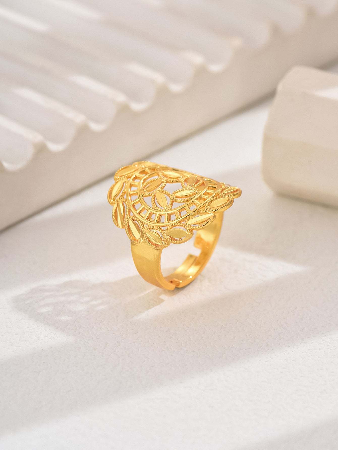 18K Gold Plated一件欧美时尚经典麦穗吉祥戒指开口女戒镂空结婚庆首饰品