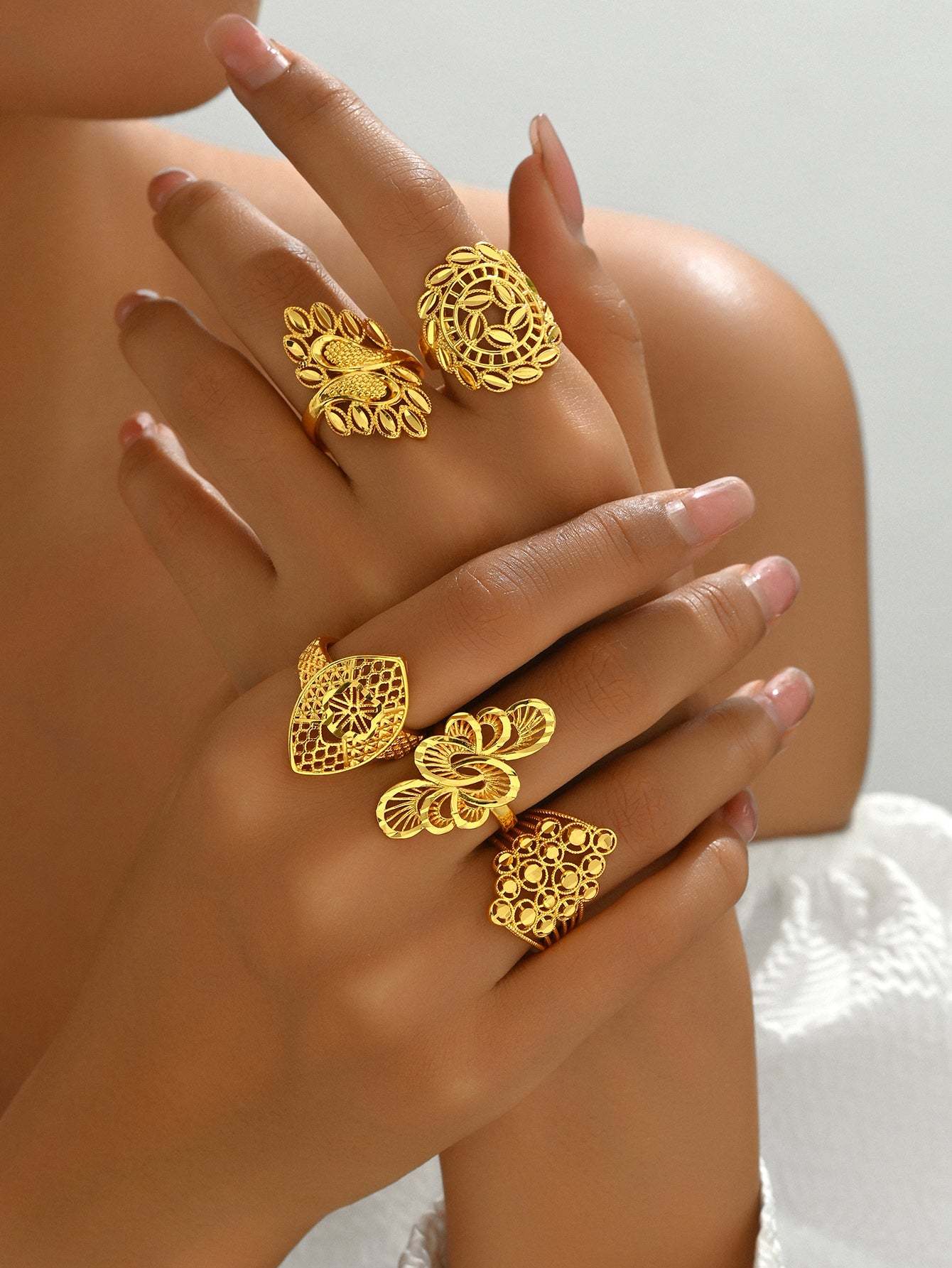18K Gold Plated一件欧美时尚经典麦穗吉祥戒指开口女戒镂空结婚庆首饰品