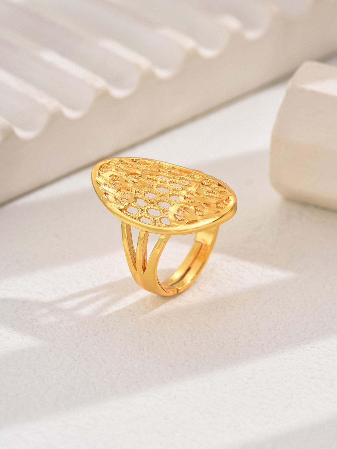 18K Gold Plated一件欧美时尚大气精致奢华吉祥戒指开口女戒镂空结婚庆首饰品