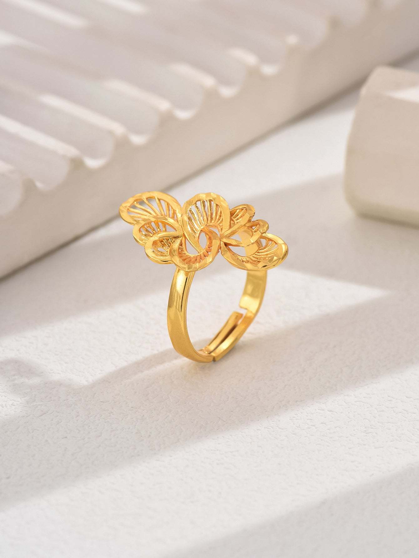 18K Gold Plated一件欧美时尚经典麦穗吉祥戒指开口女戒镂空结婚庆首饰品