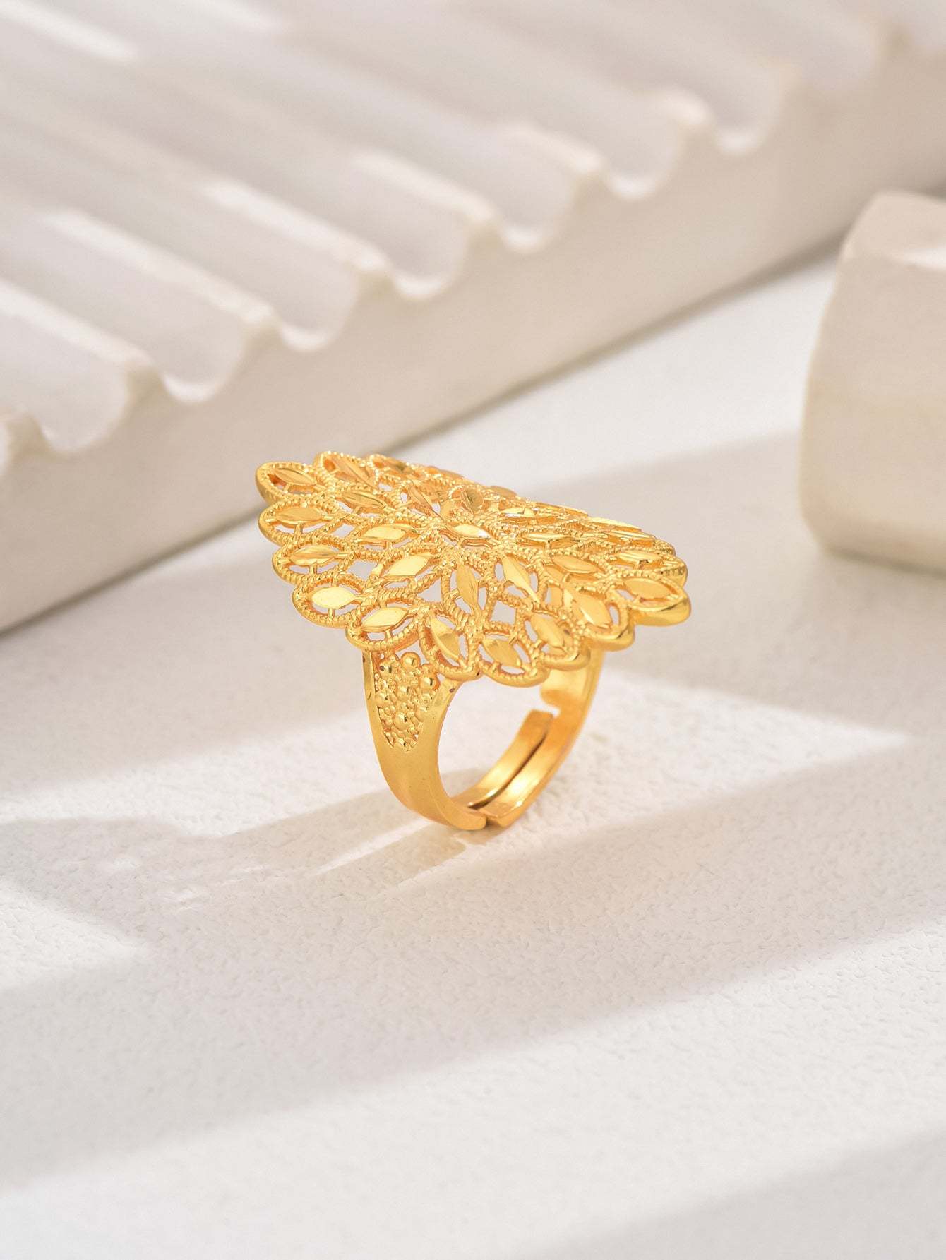 18K Gold Plated一件欧美时尚大气精致奢华吉祥戒指开口女戒镂空结婚庆首饰品