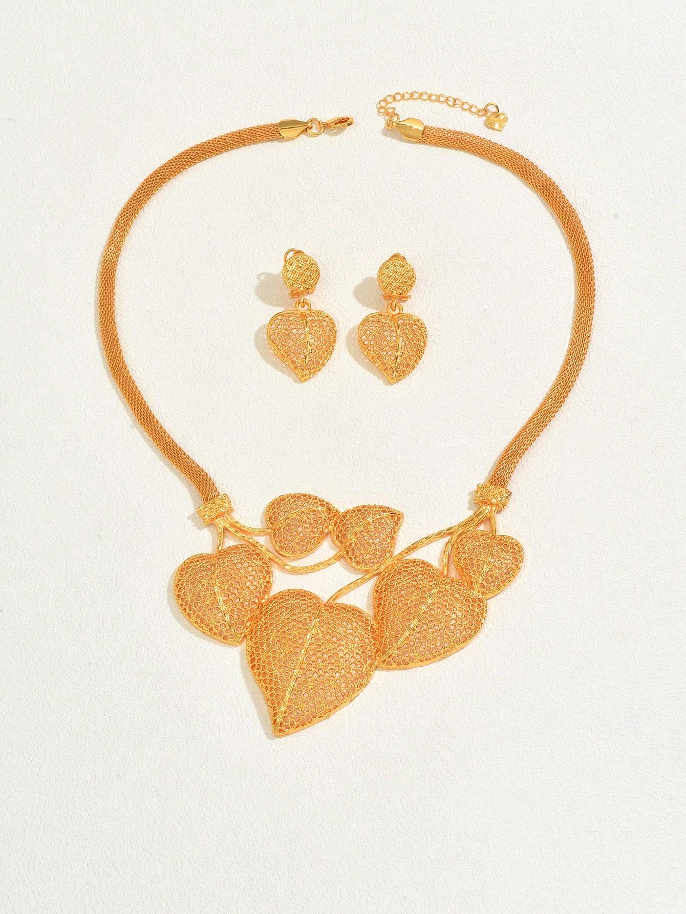 18K Gold Plated 三件套时尚复古婚礼项链古风异域风情耳环项链女款套装