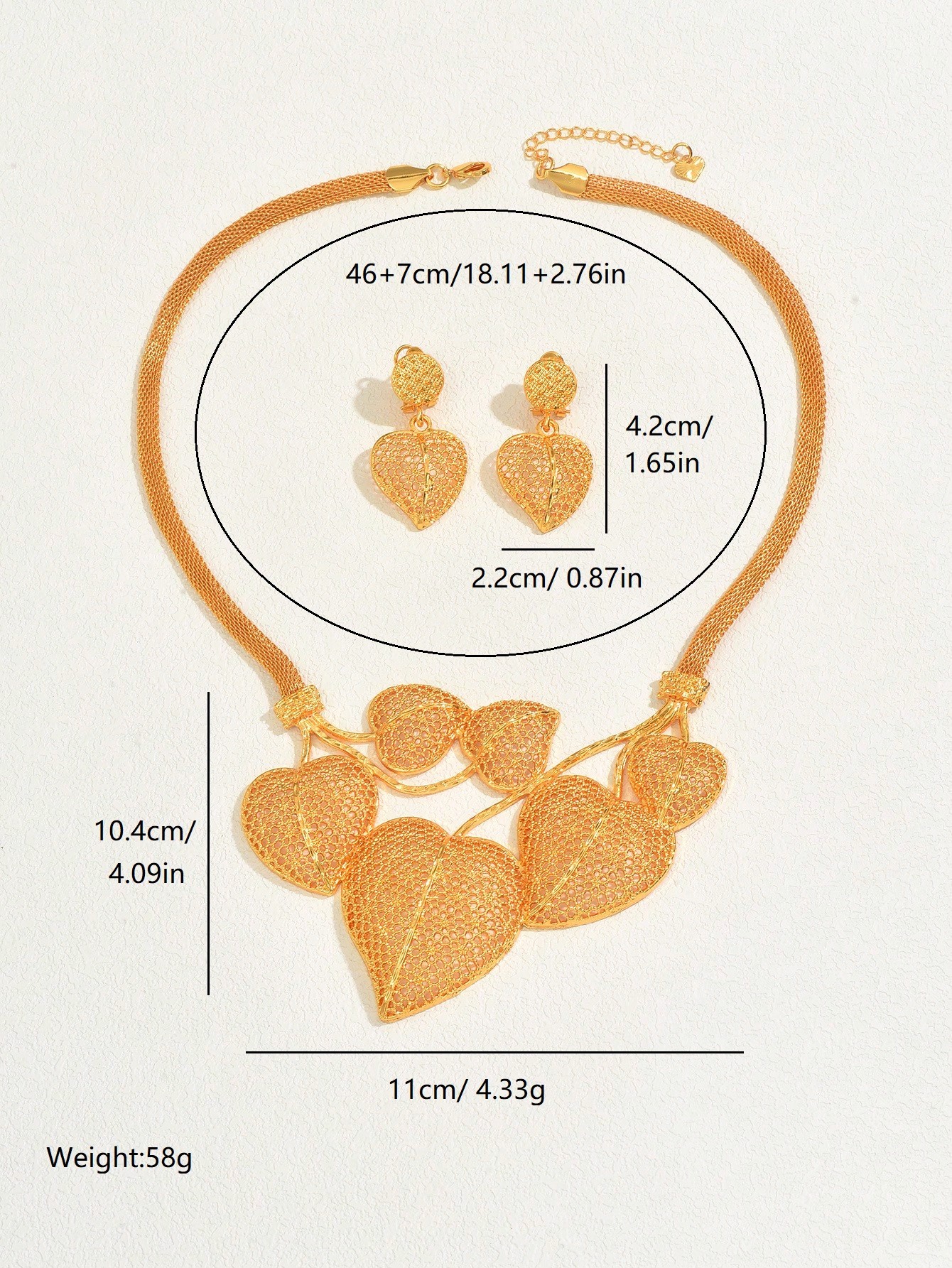 18K Gold Plated 三件套时尚复古婚礼项链古风异域风情耳环项链女款套装