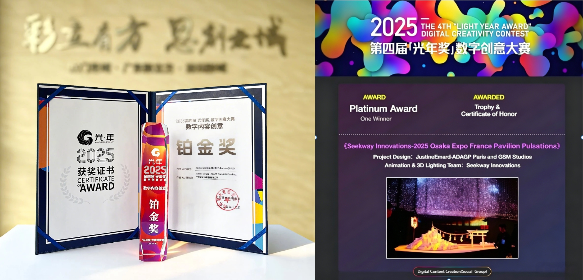 the Platinum Award for Digital Content Creation at the 4th Light Year Award Digital Creativity Contest