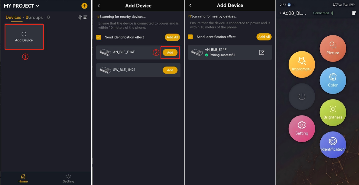 eSeeker app device pairing interface