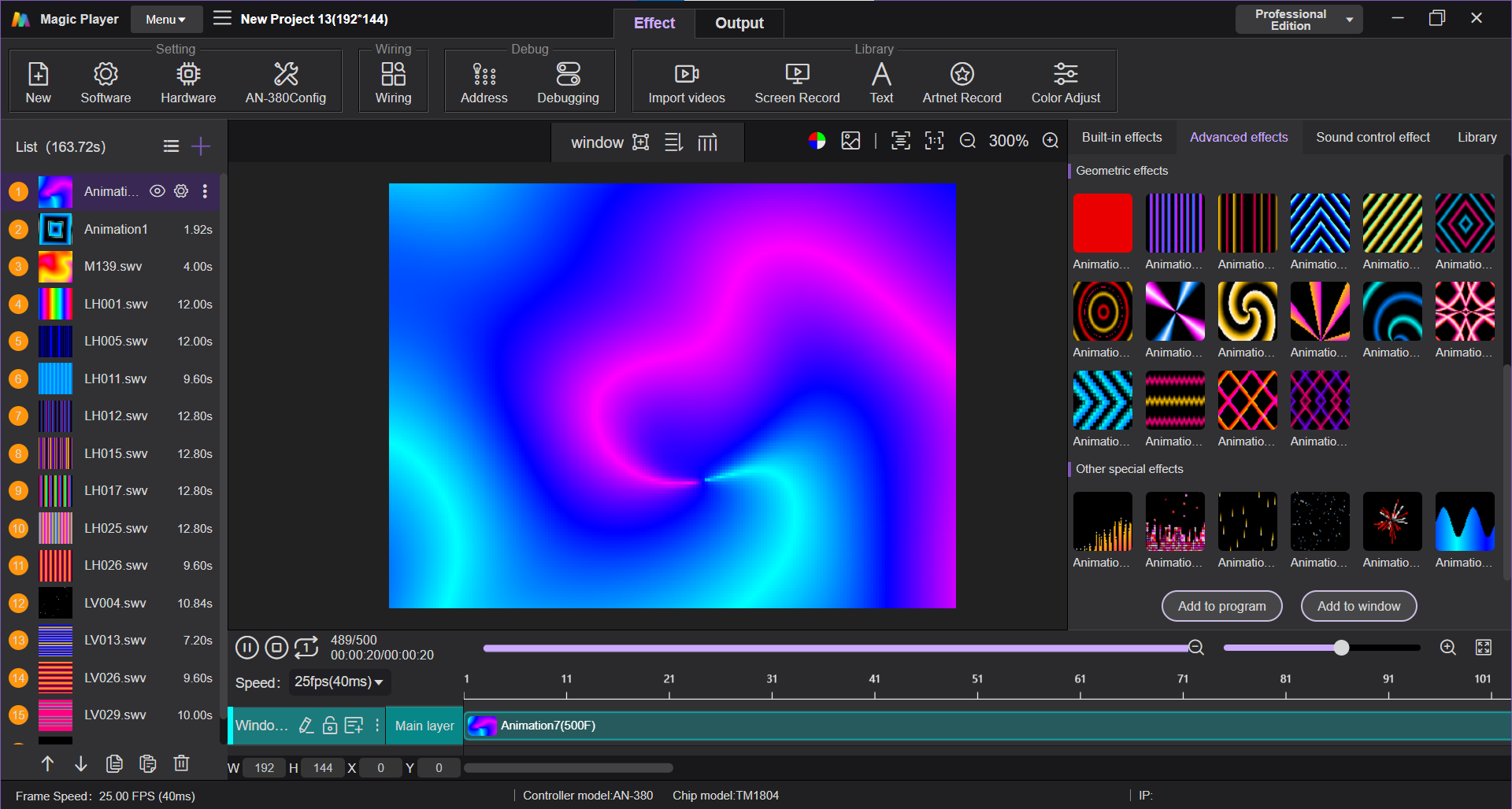 Magic Player interface for 3D LED lighting programming