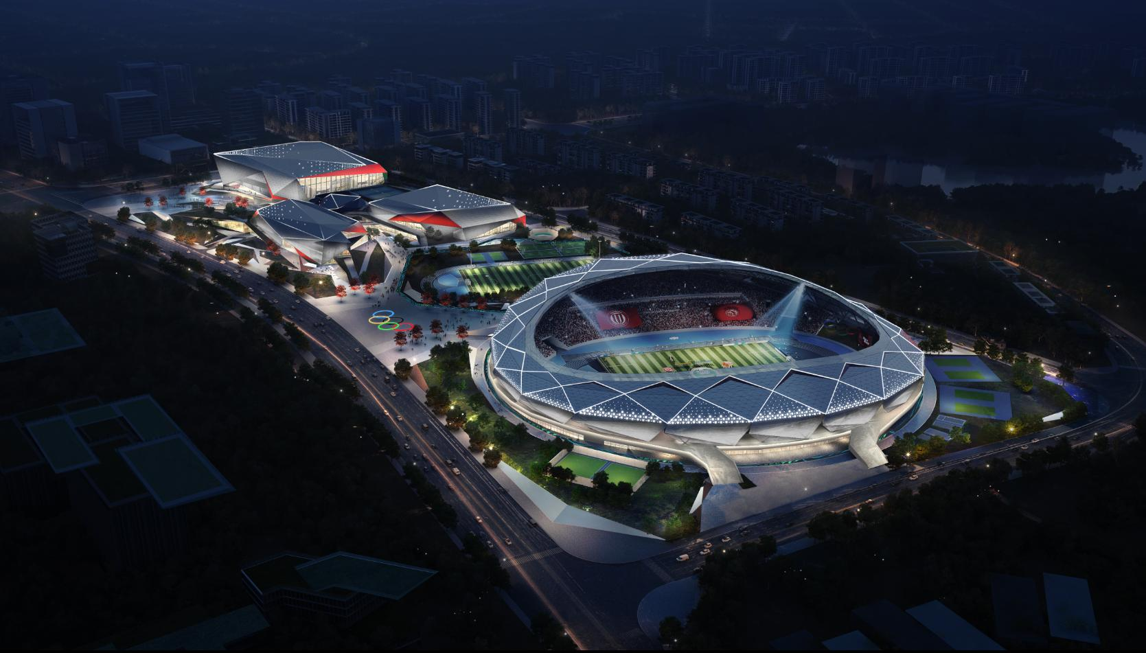 Guang'an sports park night render with multi-mode energy-saving lighting