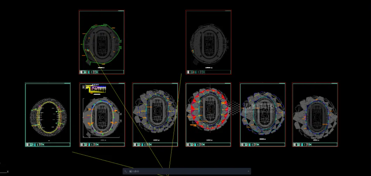 CAD layout drawings of stadium Ethernet synchronous lighting zoning control plan