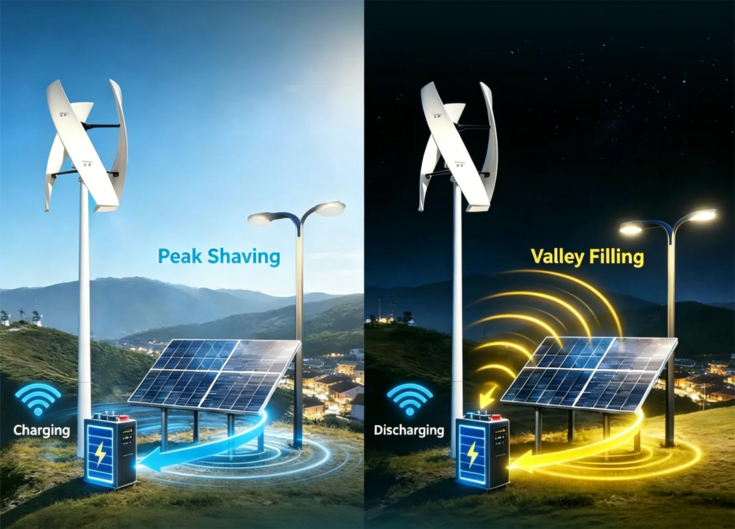 Wind-solar storage street light peak load shifting function illustration