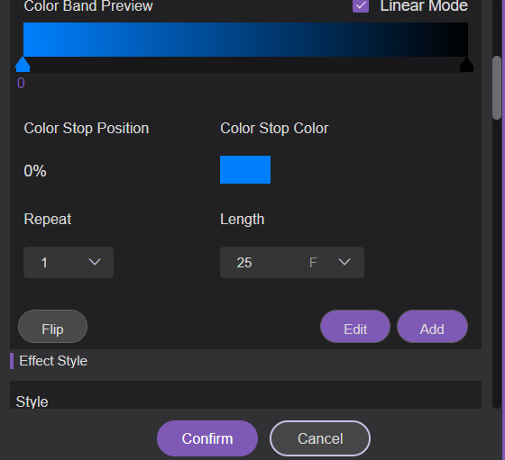 Magic Player color gradient band settings