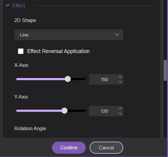 Magic Player 2D line shape axis setting panel