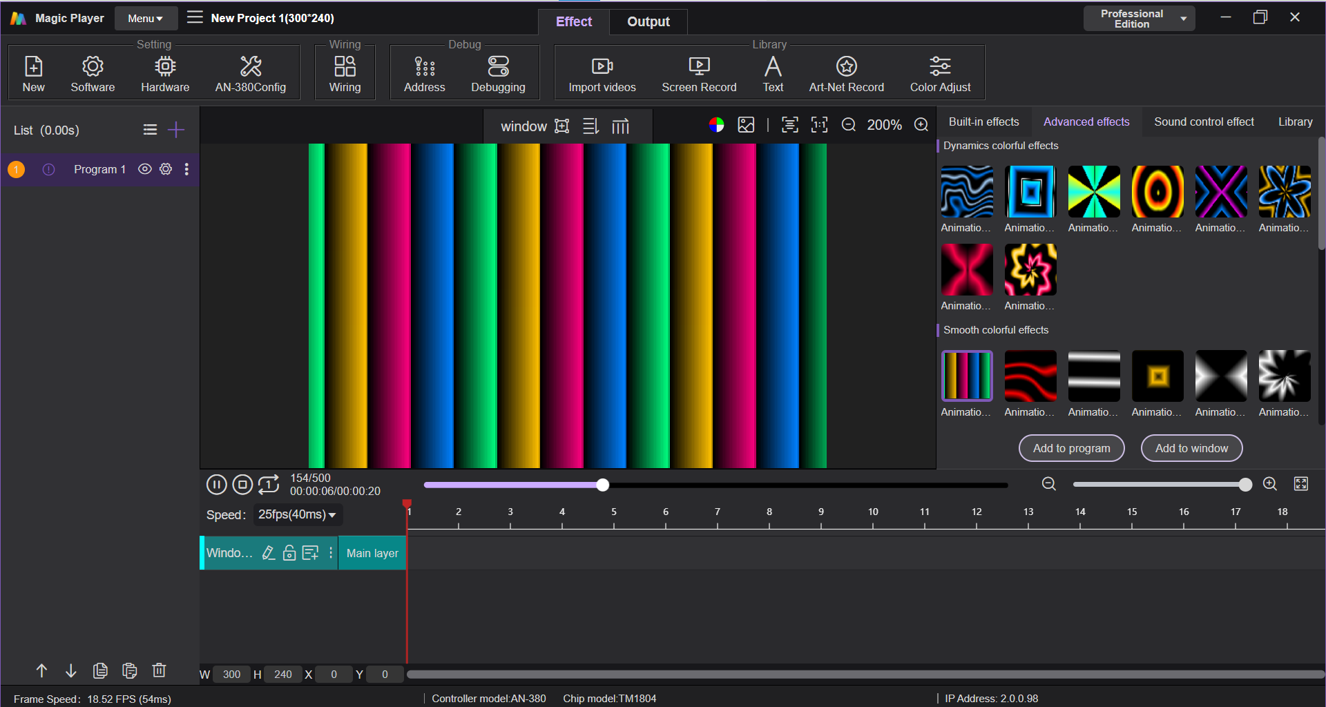 Magic Player main timeline effect library preview