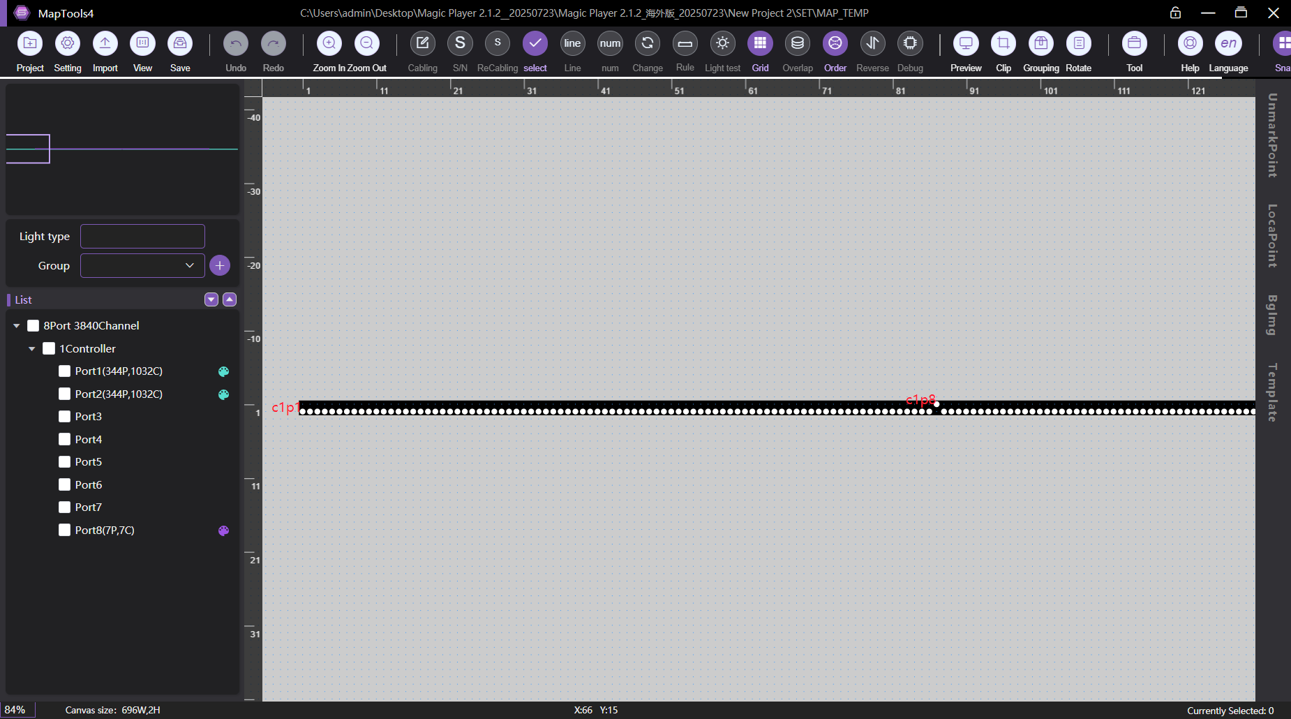 LED pixel mapping interface in MapTools software.