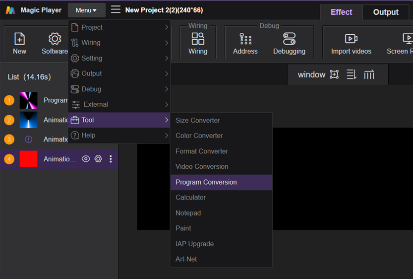 Magic Player software menu tool program conversion function entry dual wiring project