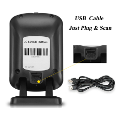 Escáner de códigos de barras 2D de escritorio con manos libres y conexión USB para cajeros automáticos POS HENCODES HC-200S